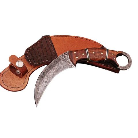 Handmade × Other Damascus Two Side Blade Karambit Knife with Rosewood Handle Size ONE SIZE - 1 Thumbnail