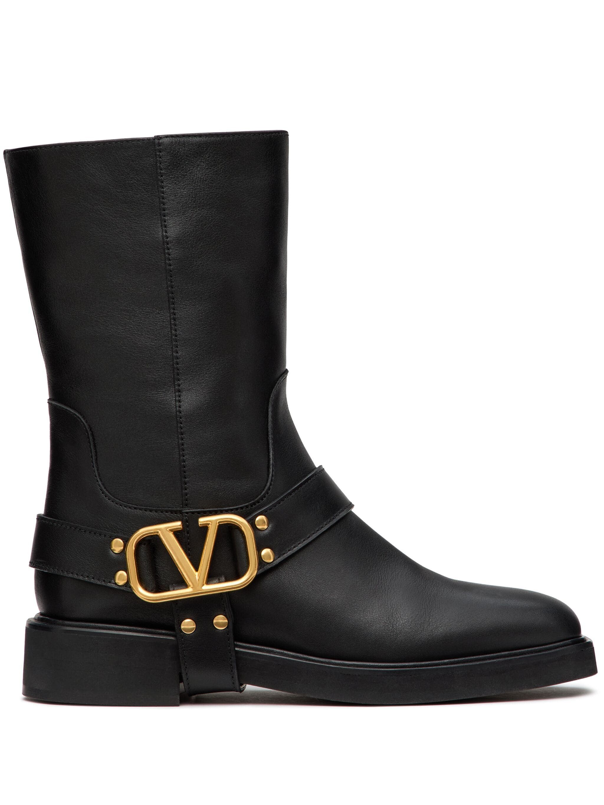 Valentino o1s22i1n0924 Vlogo Signature Leather Biker Boots in Black Size US 8 / IT 38 - 1 Thumbnail