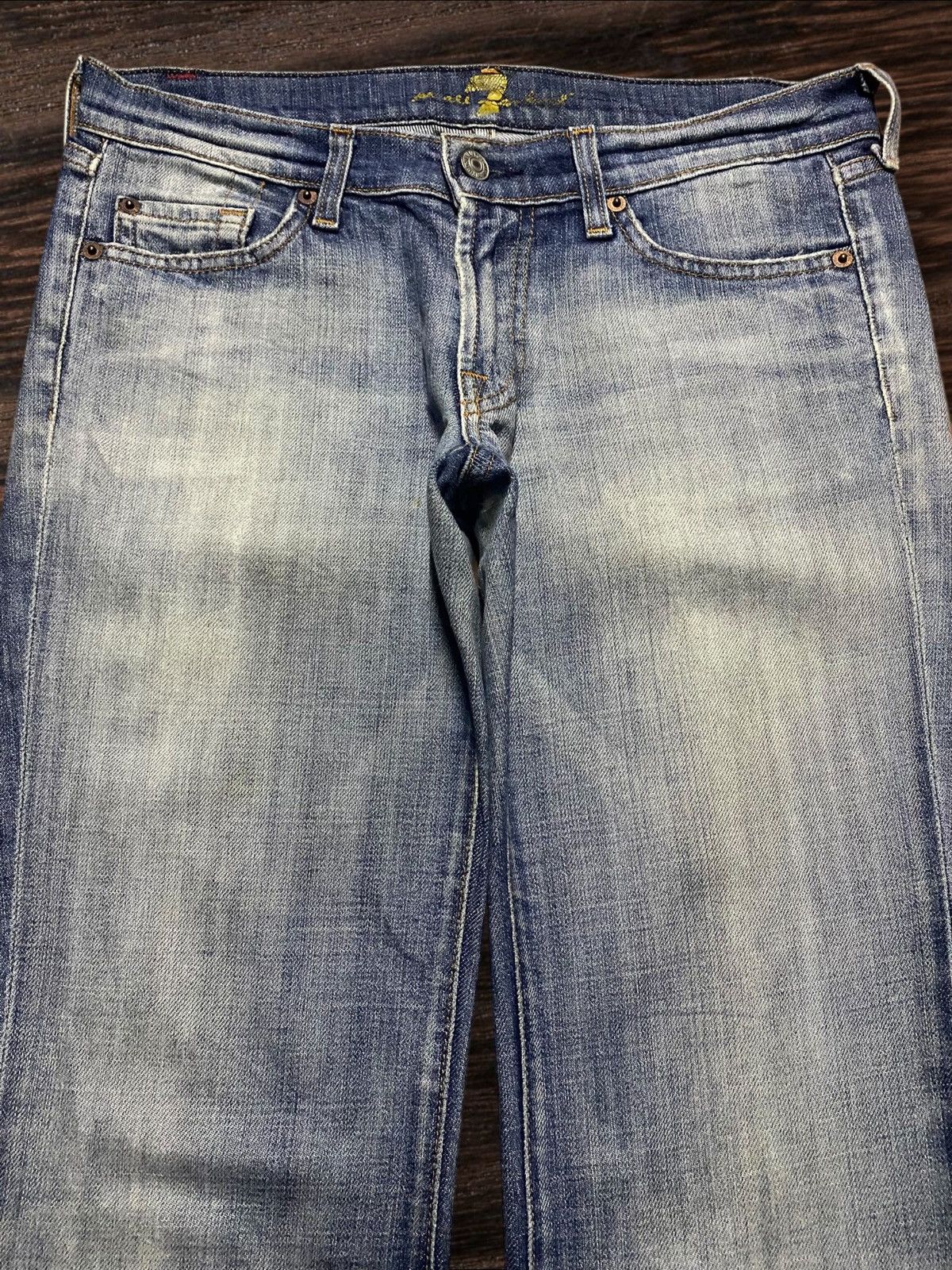 7 For All Mankind × The Great China Wall Vintage 7 All Mind Kind Faded Wash Distressed Flare Jeans Size US 31 - 3 Thumbnail