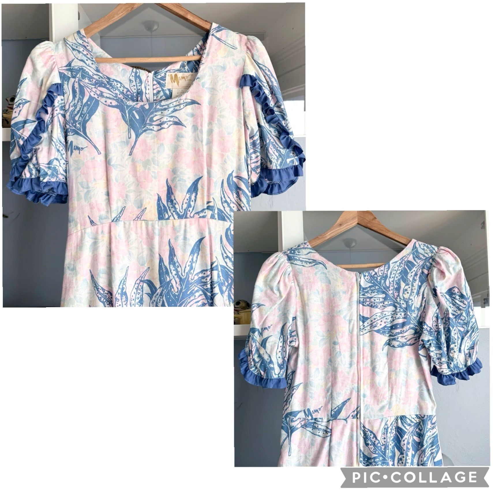 VINTAGE Mamo Howell for Liberty House Print Muumuu Dress Ruffle Trim Sz M  Hawaiian Cotton Muumuu