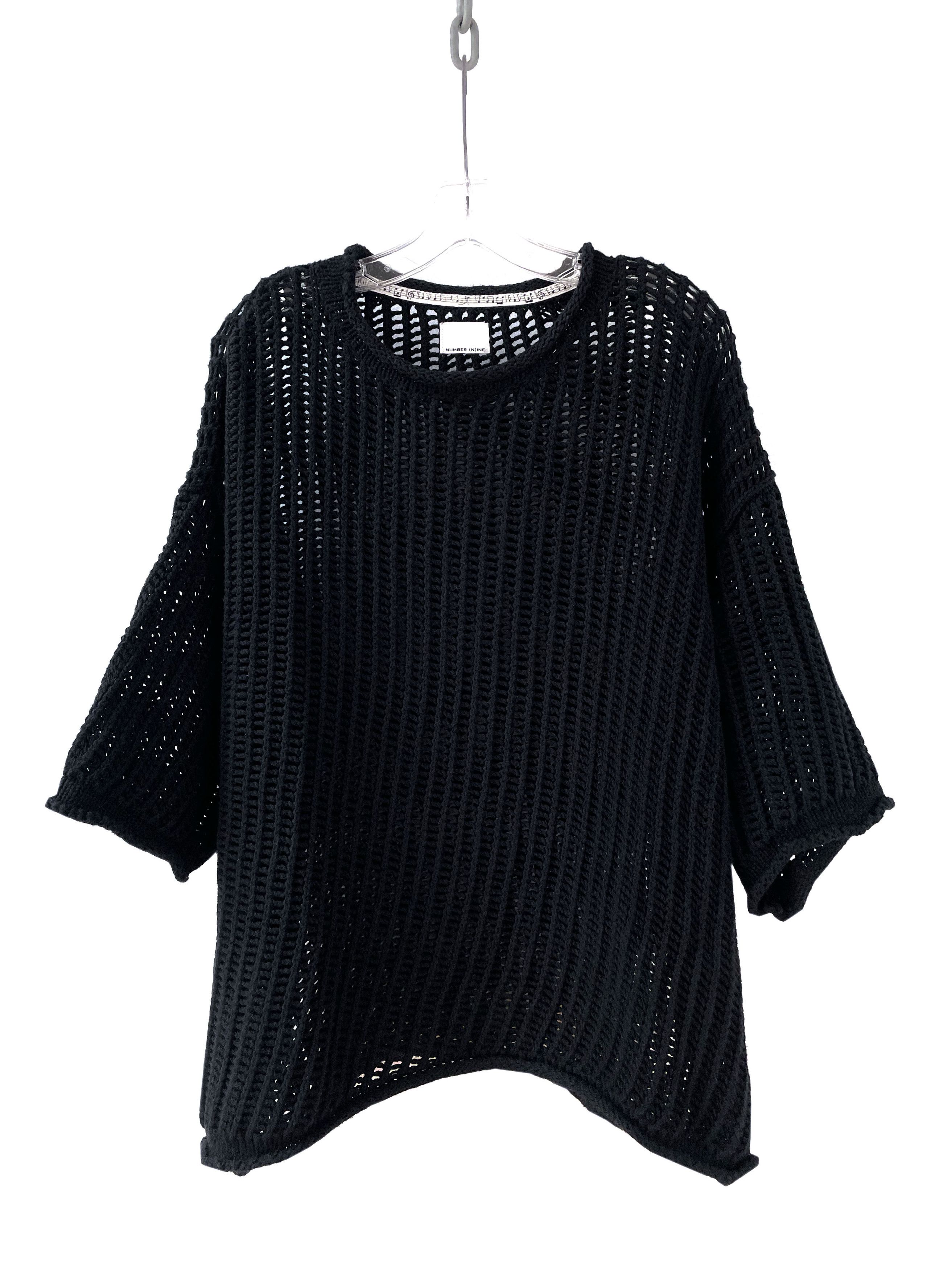 image of Number N Ine Crochet Mesh T-Shirt in Black, Men's (Size XL)