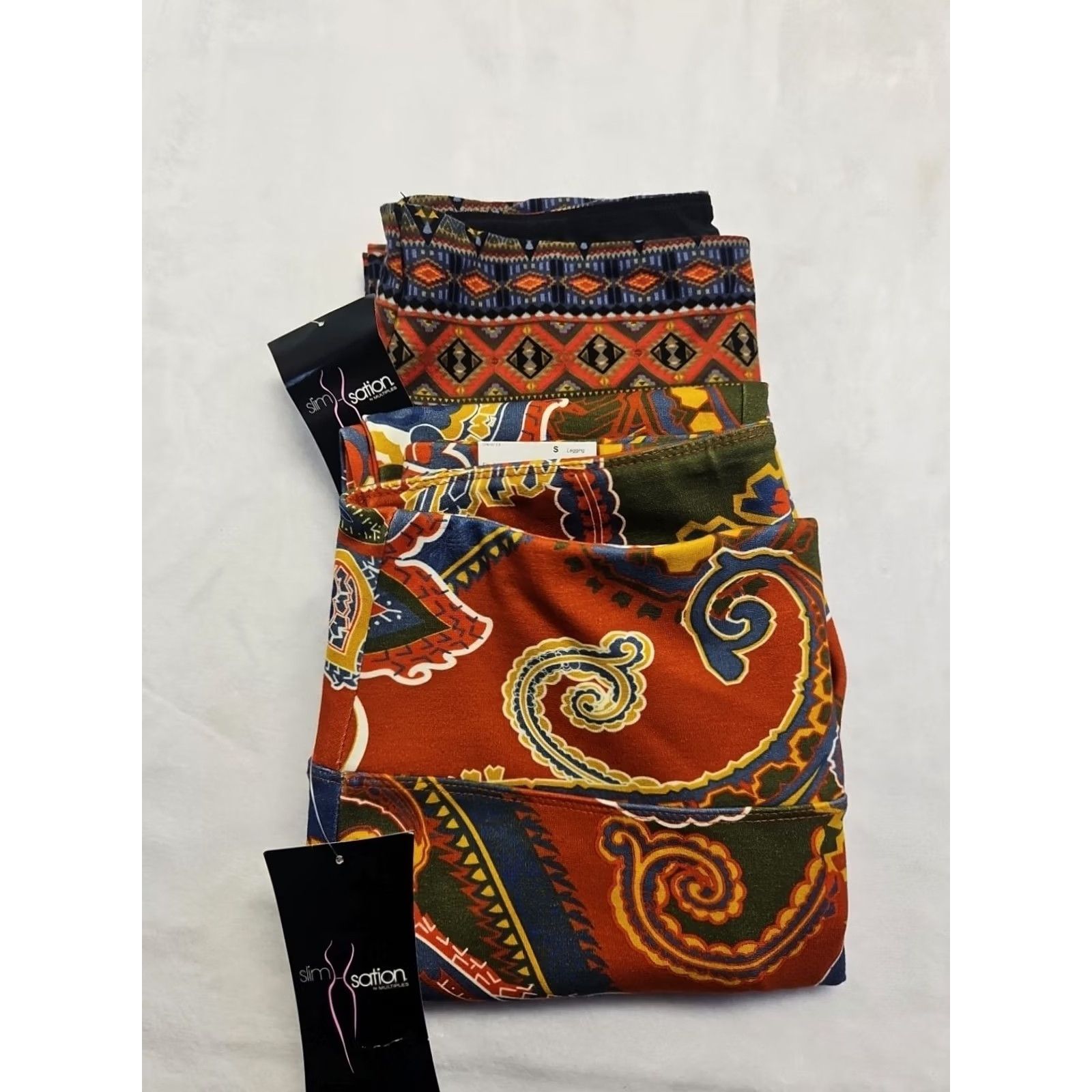 Vintage VINTAGE? Slim-Sation Pull On Pants Lot 2 Small Boho Paisley Aztec Stretch Slimming NWT Size 28" / US 6 / IT 42 - 2 Thumbnail