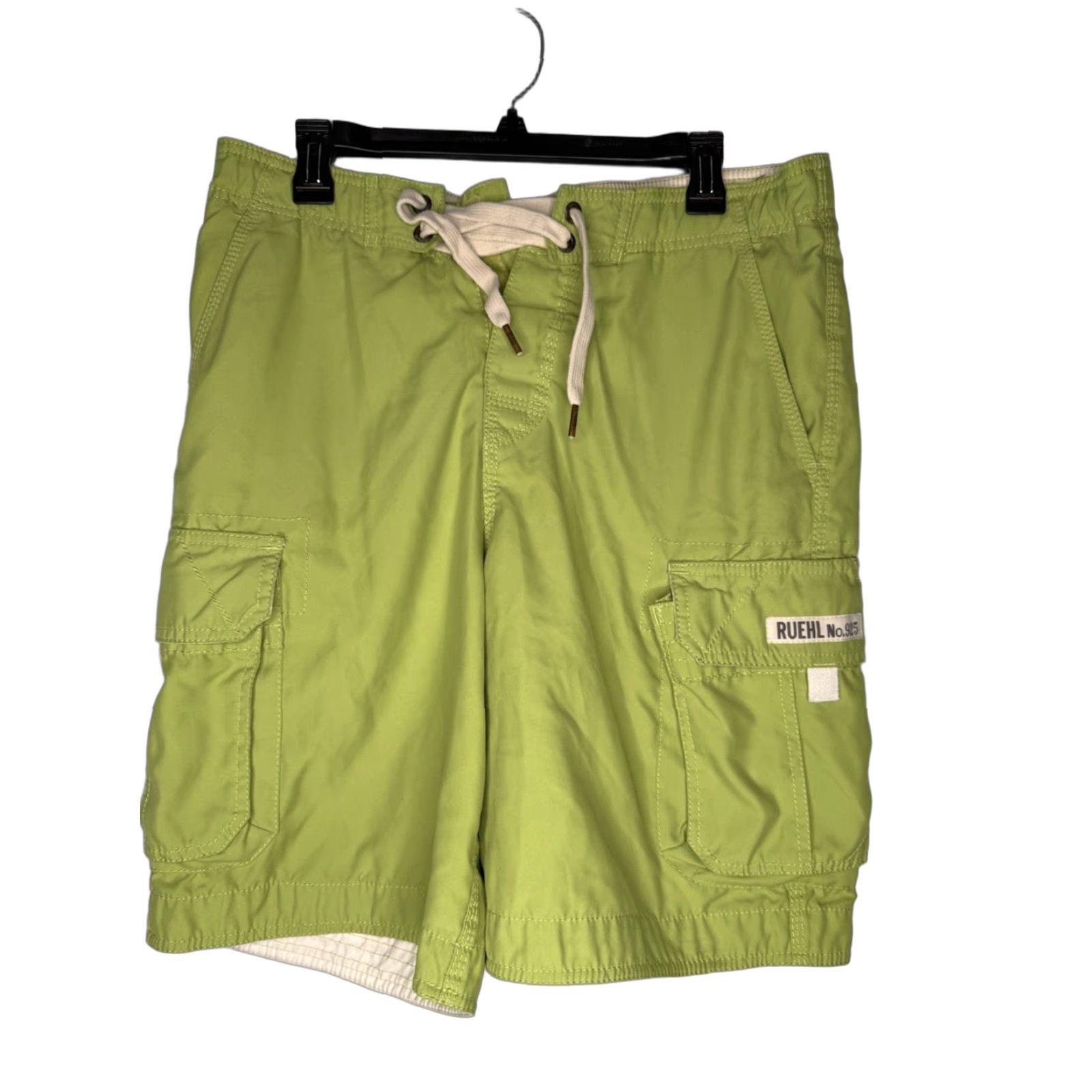Vintage VINTAGE Ruehl 925 Swim Shorts Mens S Green Solid Pockets Lined Polyester Beach Trunks Y2K Size US 29 - 1 Thumbnail