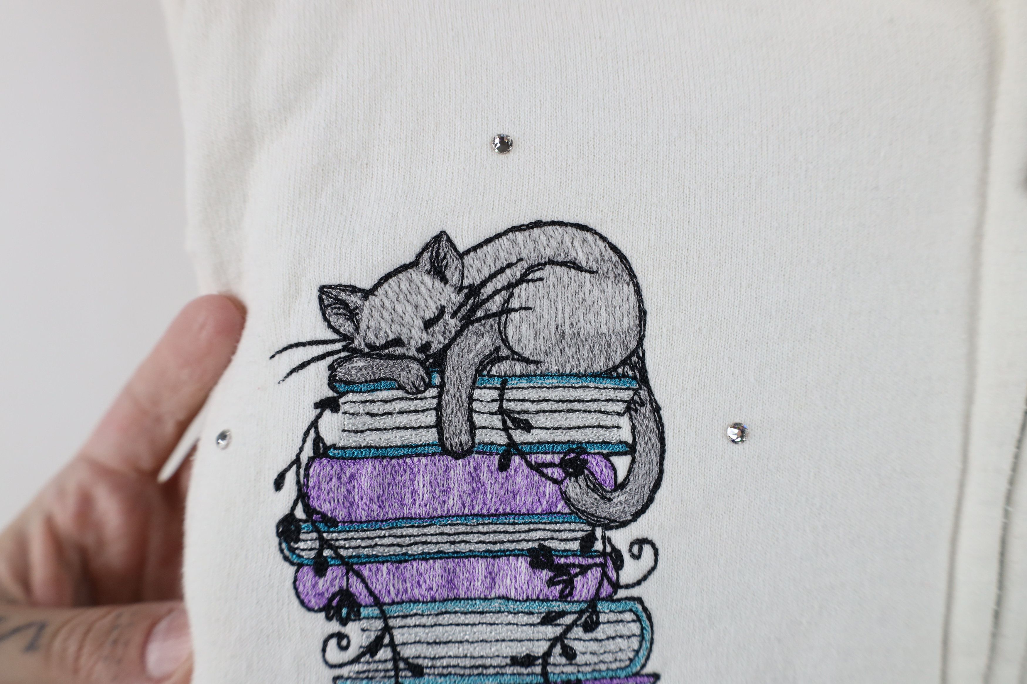 Vintage Vintage 90s Y2K Streetwear Cat Kitten Reading Zip Hoodie Size XXL / US 16-18 / IT 52-54 - 5 Thumbnail