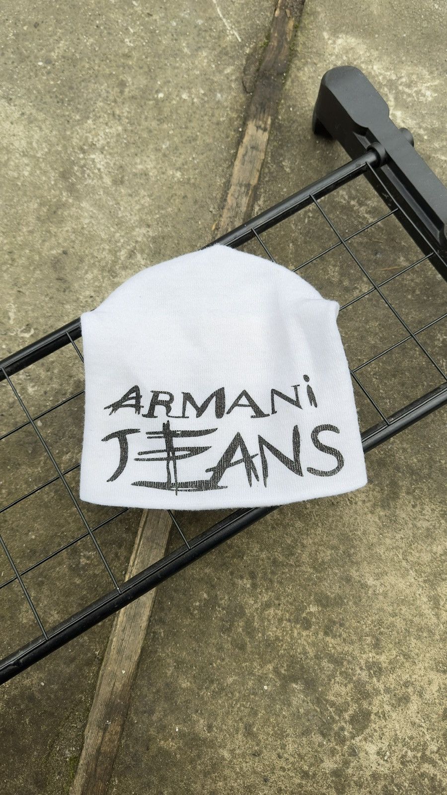 Armani Vintage Armani Jeans White Winter Beanie Big Logo Graphic Size ONE SIZE - 3 Thumbnail
