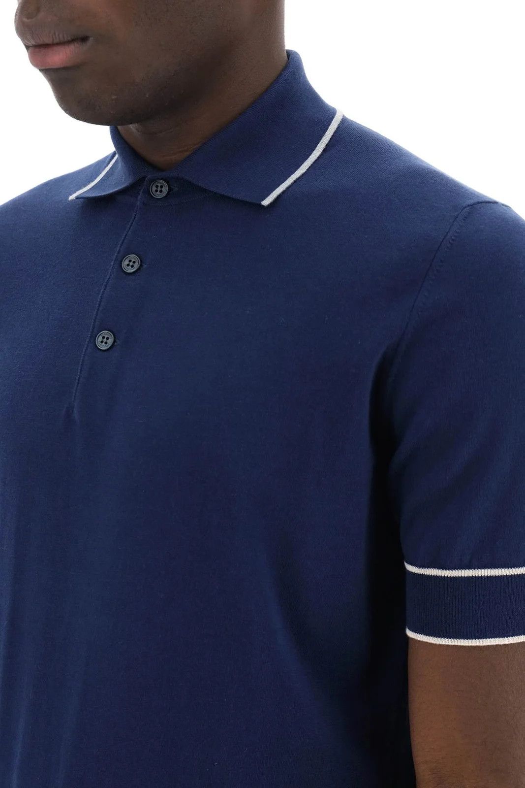 Brunello Cucinelli o1w1db10725 Knitted Short Sleeved Polo Shirt in Navy Blue Size US XL / EU 56 / 4 - 4 Thumbnail