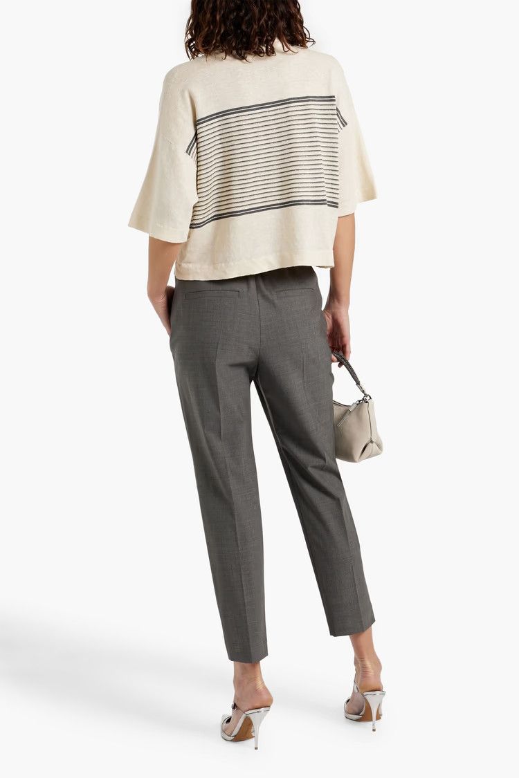 Brunello Cucinelli o1y0825 Crewneck Cashmere Blend Sweater in Ivory/Black Size M / US 6-8 / IT 42-44 - 3 Thumbnail