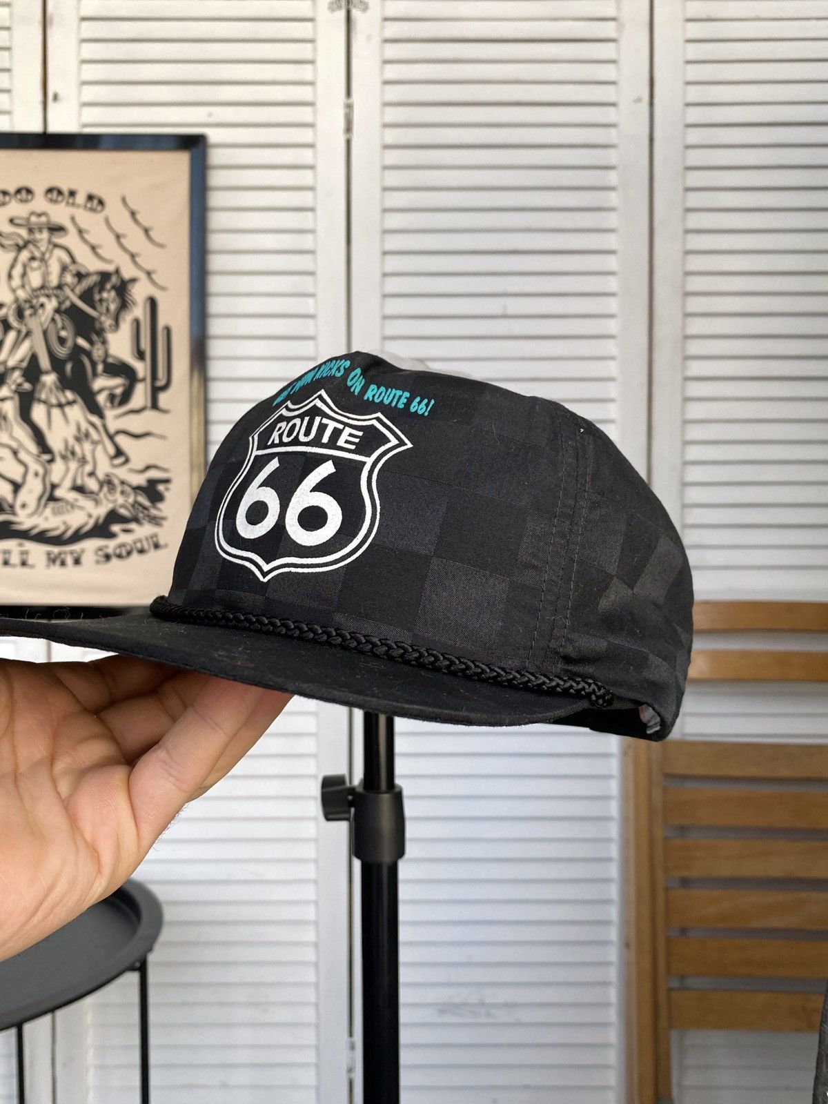 Route 66 × Vintage Vintage Route 66 Trucker Hat Black Chessboard Rope USA Size ONE SIZE - 11 Thumbnail