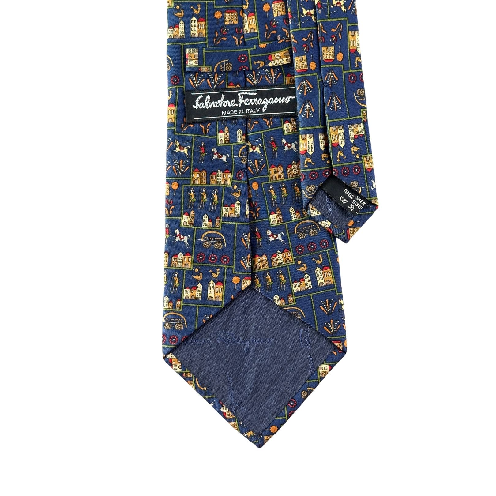 Salvatore Ferragamo Tie Silk Dark Blue Color with Farmer Life Theme Size ONE SIZE - 2 Thumbnail