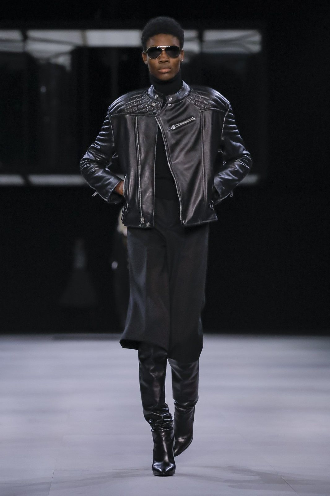 Celine AW19 Biker Jacket Black Leather Padded Size XS / US 0-2 / IT 36-38 - 1 Thumbnail