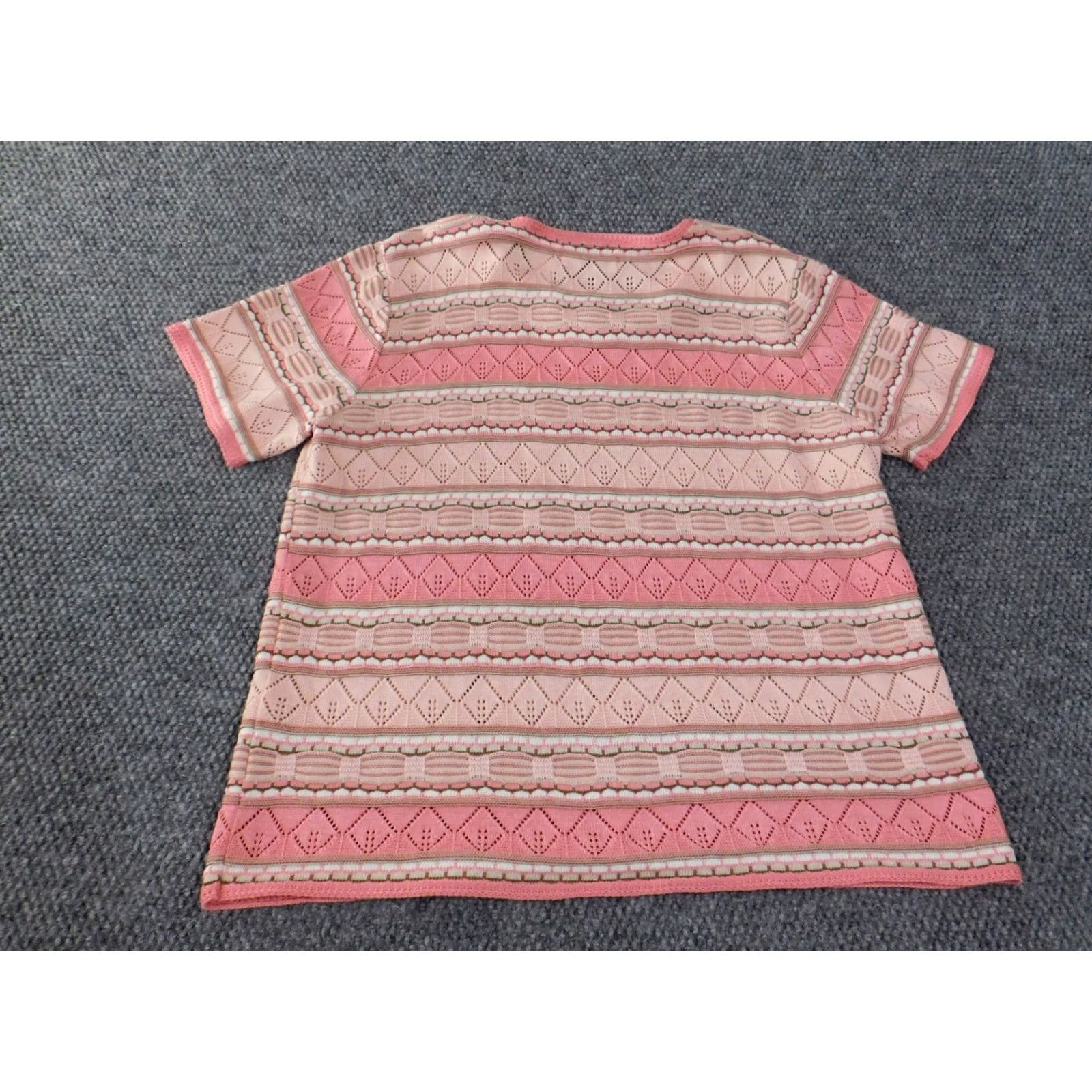 Vintage Alfred Dunner Sweater Pink Raglan Short Sleeve Round Neck Pullover Knit Acrylic Rayon Casual Large L Women Regular Modern Knit Striped Stretch Size L / US 10 / IT 46 - 7 Thumbnail