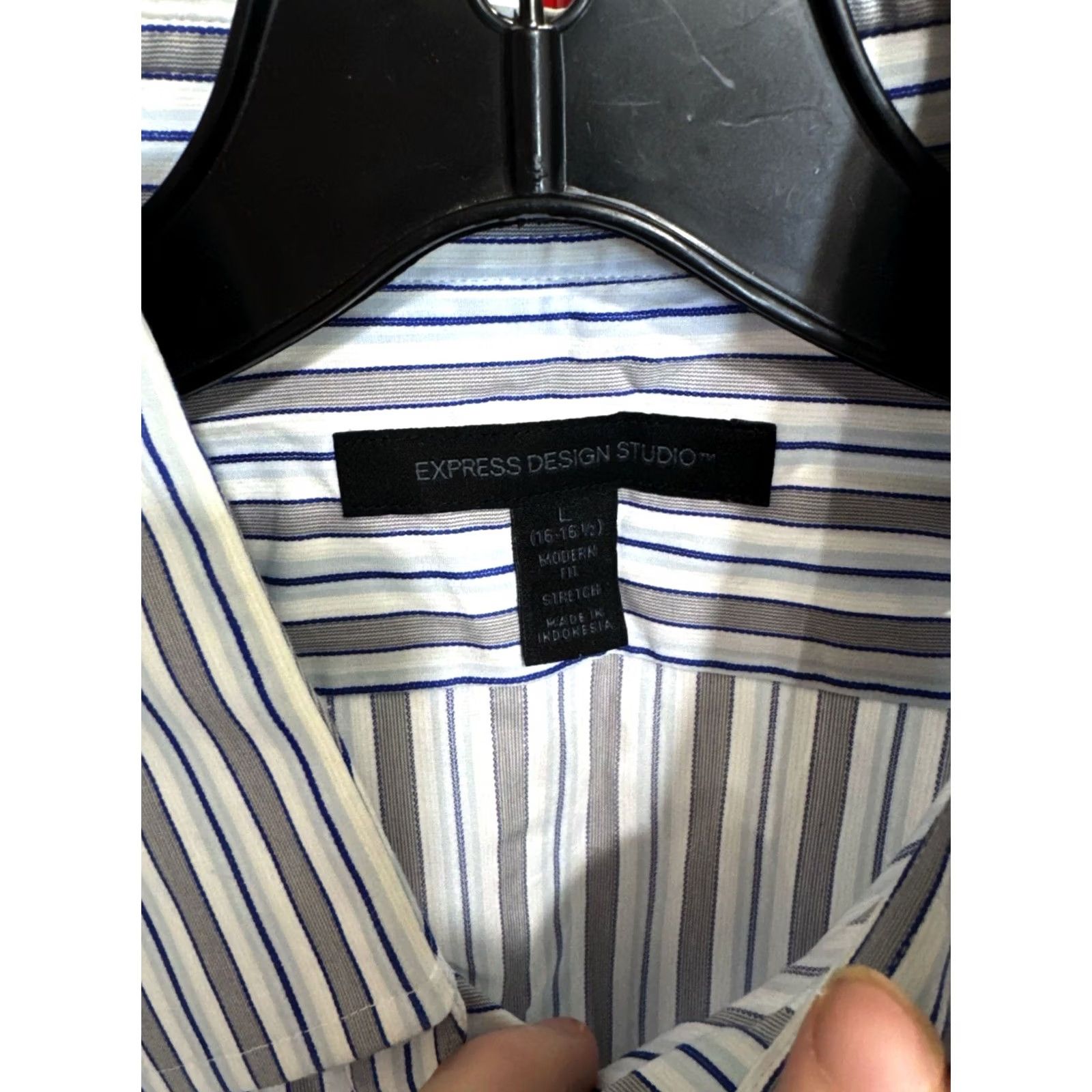 Express Express Shirt L Express Gray Blue Stripe Long Sleeve Large L Mens Size US L / EU 52-54 / 3 - 7 Thumbnail
