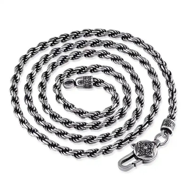 Jewelry Silver Color Men's Hemp Rope 4mm Necklace Size ONE SIZE - 5 Thumbnail