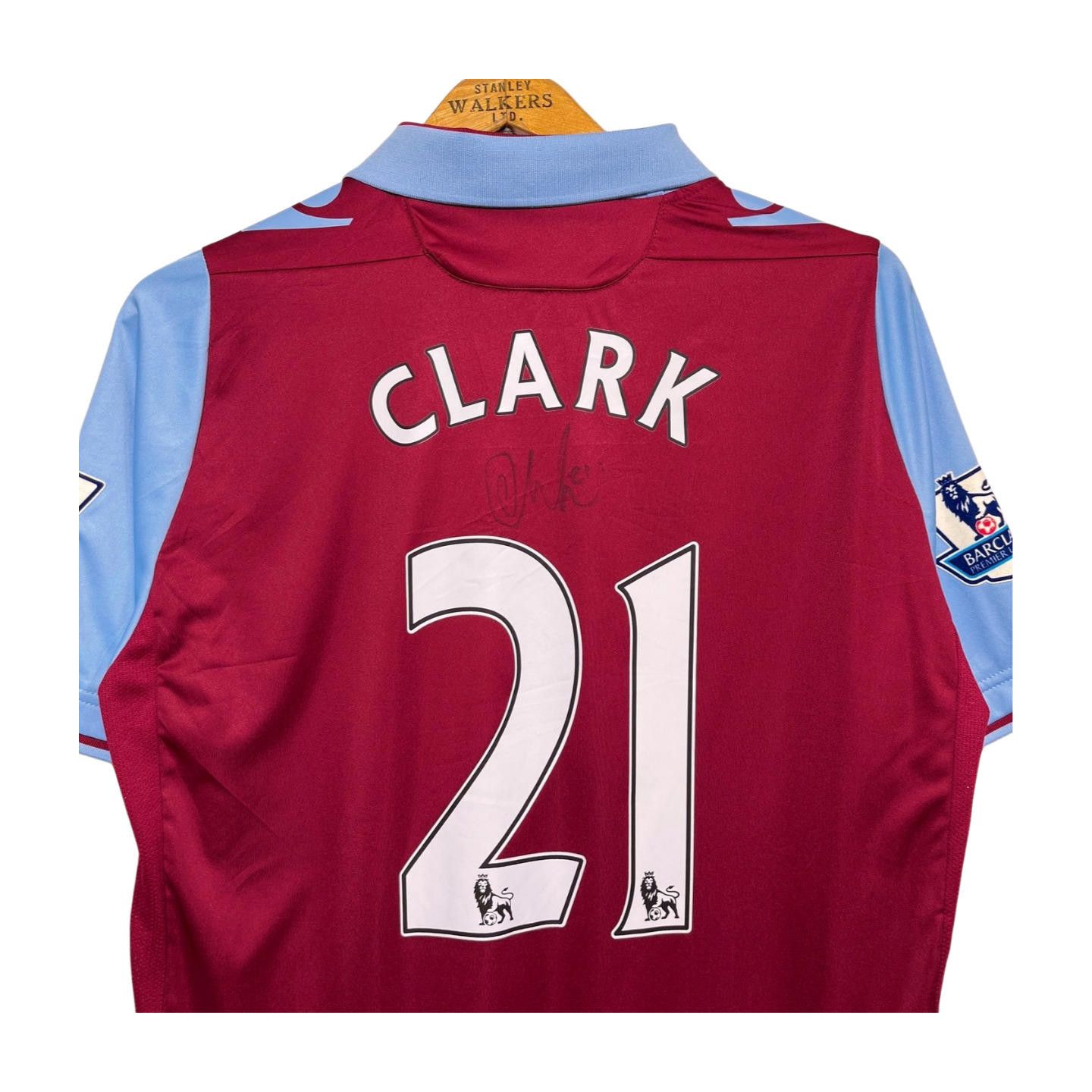 Macron Aston Villa FC 2012 Signed Clark #21 Home Macron Jersey M Size US M / EU 48-50 / 2 - 2 Thumbnail