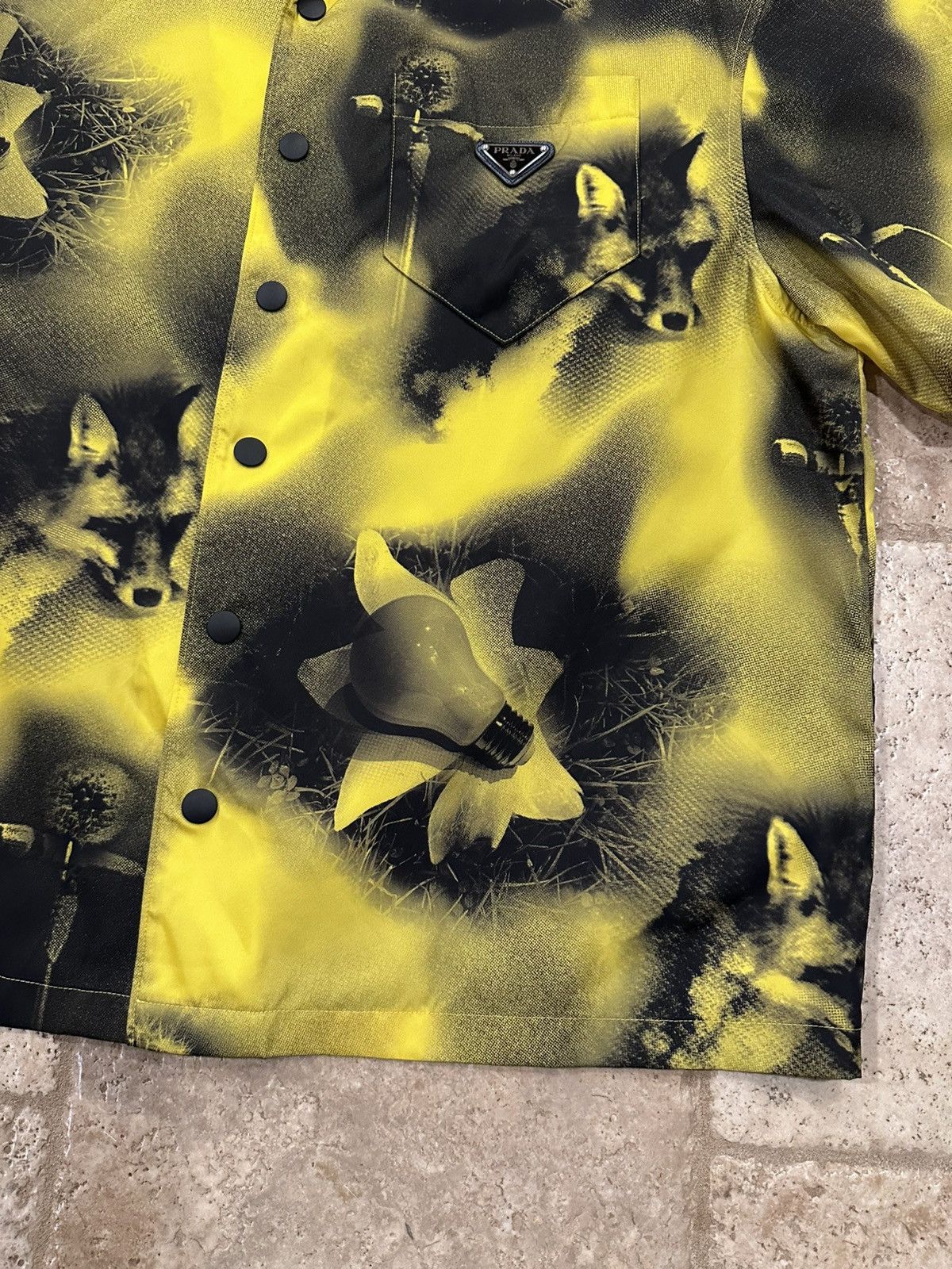 Prada Prada Abstract Fox-Print Yellow Nylon Yellow Bowling Shirt Size US XL / EU 56 / 4 - 4 Thumbnail