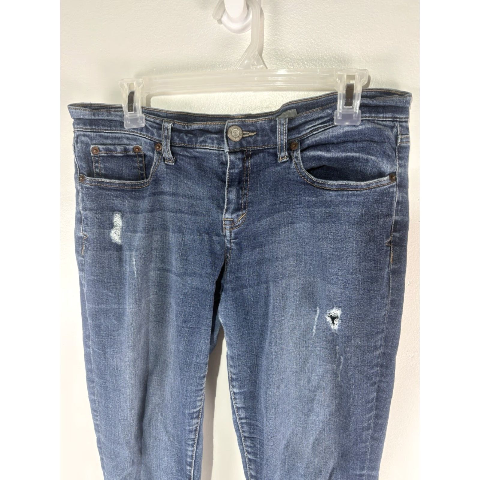 Vintage Aeropostale Skinny Jeans Womens 10Reg Dk Faded Wash W-Whiskers Size 32" / US 10 / IT 46 - 2 Thumbnail