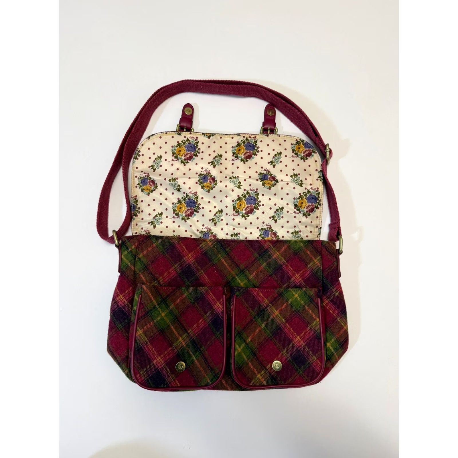 Vintage Ness Red Womens Shoulder Bag Wool Blend Red Tweed pattern Size ONE SIZE - 7 Thumbnail