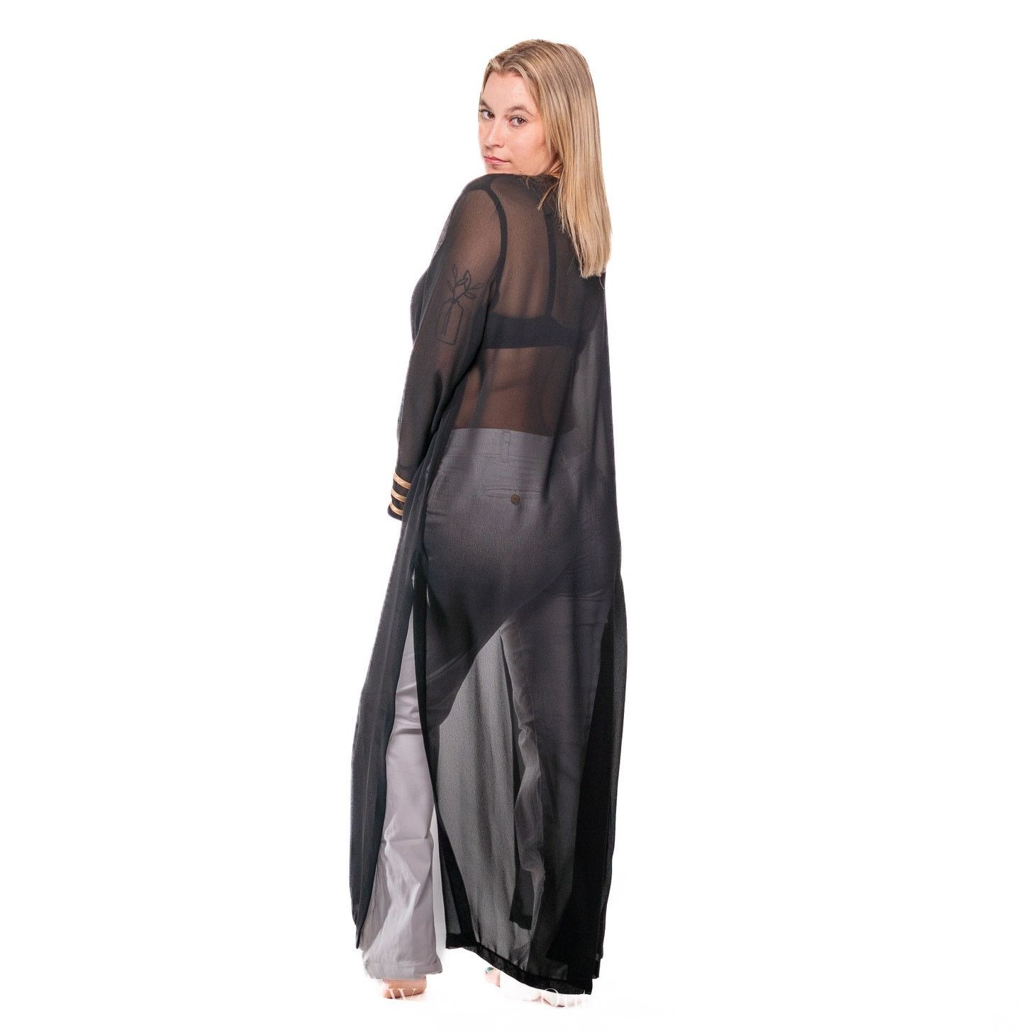 Joseph Ribkoff Vintage 80s Joseph Ribkoff Couture Black Sheer Duster Size ONE SIZE - 4 Thumbnail
