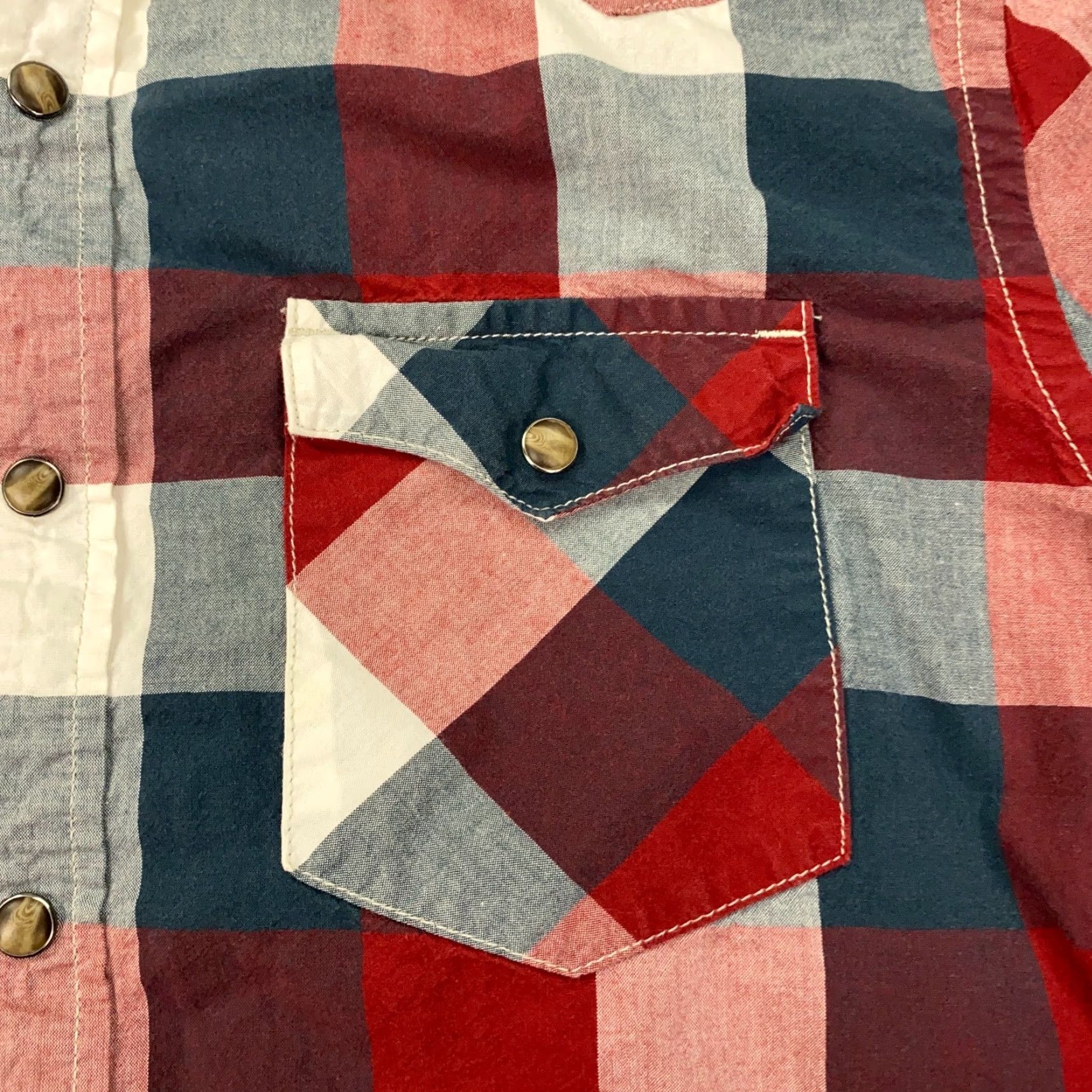 American Eagle Outfitters VINTAGE American Eagle Outfitters Shirt Mens M Red White Blue Plaid Pearl Snap Button-Up Size US M / EU 48-50 / 2 - 3 Thumbnail