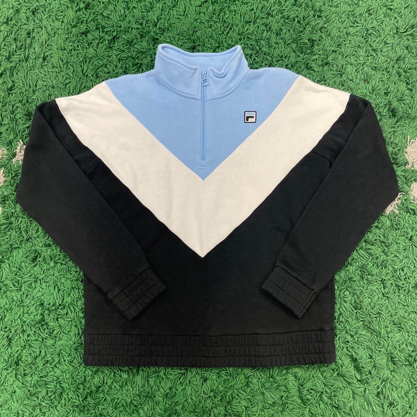 Fila × Vintage Fila Women's 1/4 Zip Pullover Sweatshirt Sweater Blue Black Size M / US 6-8 / IT 42-44 - 1 Thumbnail