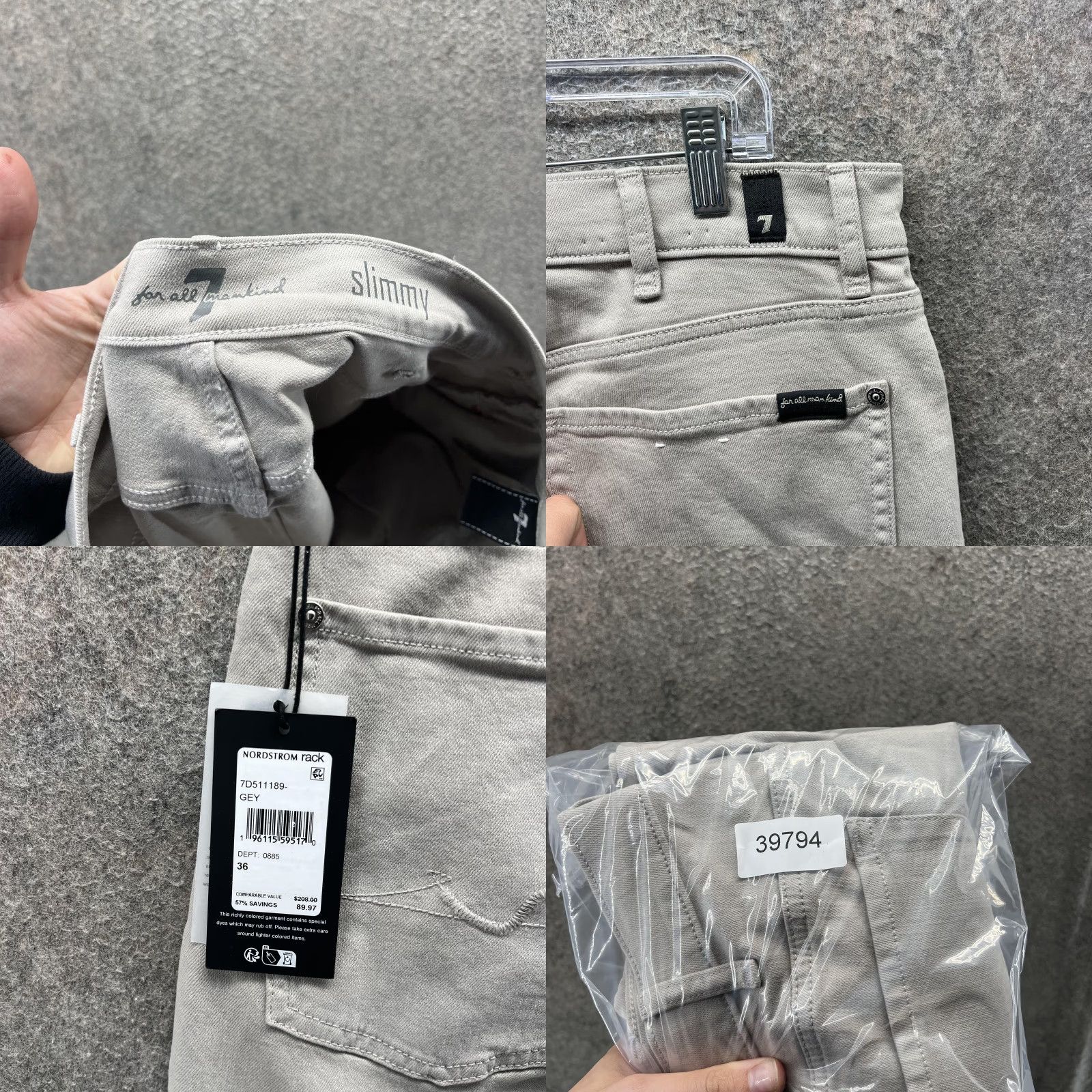 7 For All Mankind 7 For All Mankind Slimmy Jeans Mens 36 Gray Straight Denim Jeans Casual Pants 5-Pocket Logo Zip Fly Size US 36 / EU 52 - 8 Thumbnail