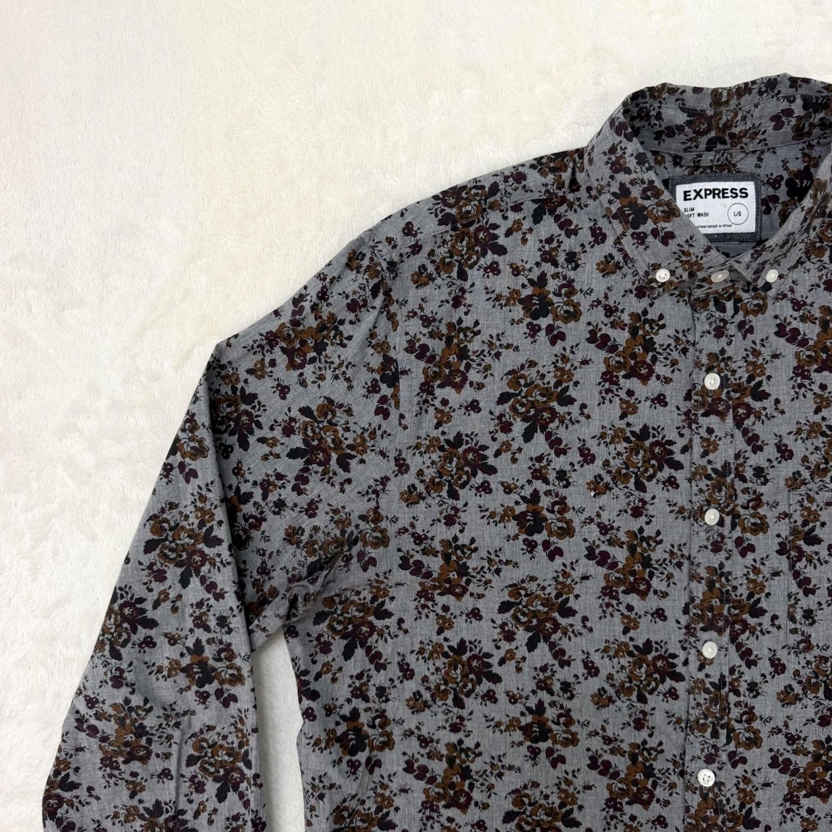Express Express Shirt Mens L Gray Floral Slim Soft Wash Button Long Sleeve Casual Size US L / EU 52-54 / 3 - 5 Thumbnail