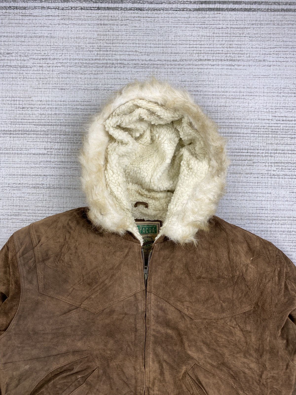 Le Grande Bleu (L.G.B.) × Vintage Vtg Pacha Faux Fur Hoodie Lined Sherpa Bomber Leather Jacket Size US L / EU 52-54 / 3 - 5 Thumbnail