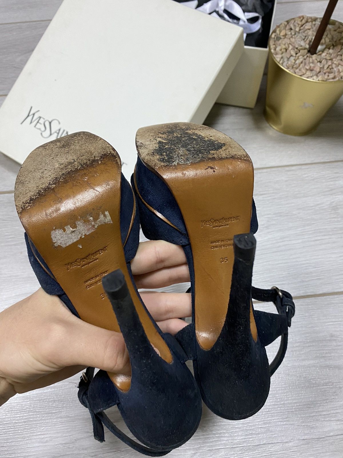 Yves Saint Laurent Yves Saint Laurent with box suede Rive Gauche vintage heels Size US 5 / IT 35 - 4 Thumbnail