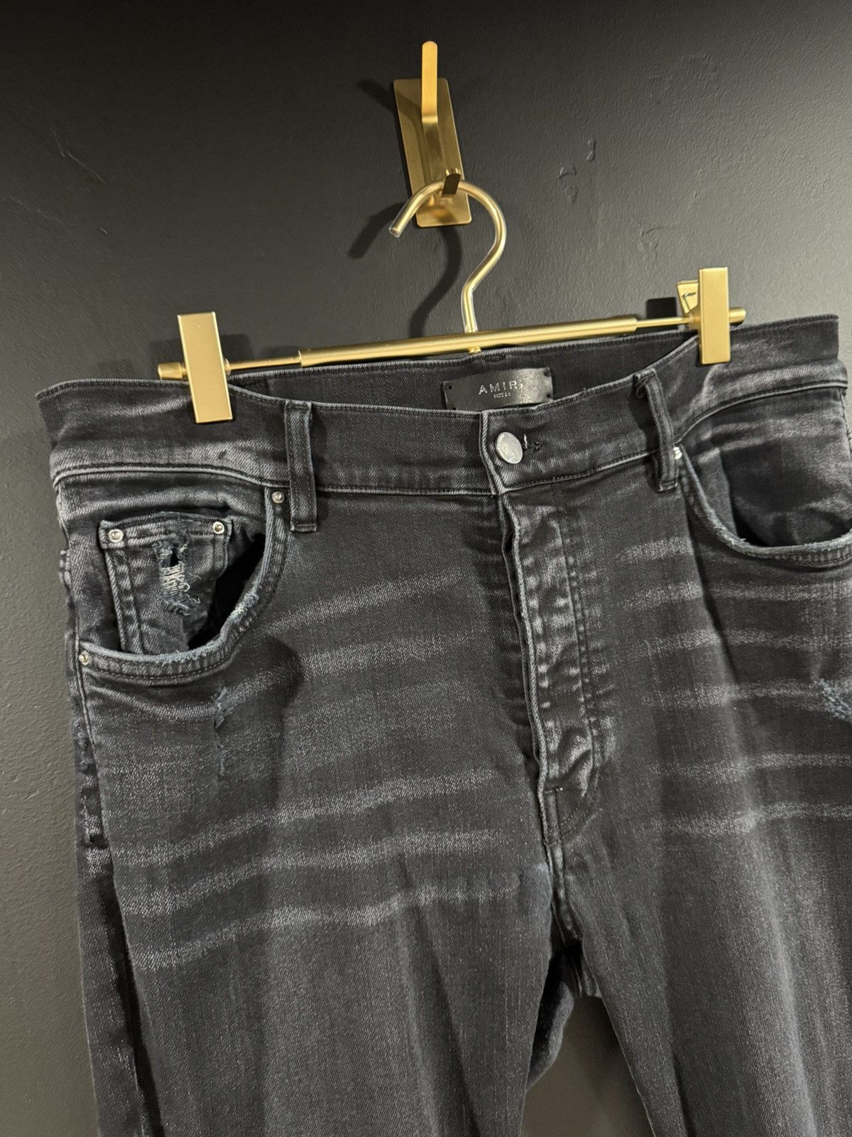 Amiri Amiri Faded Black Distressed Stacked Denim Jeans 34x32 Size US 34 / EU 50 - 3 Thumbnail