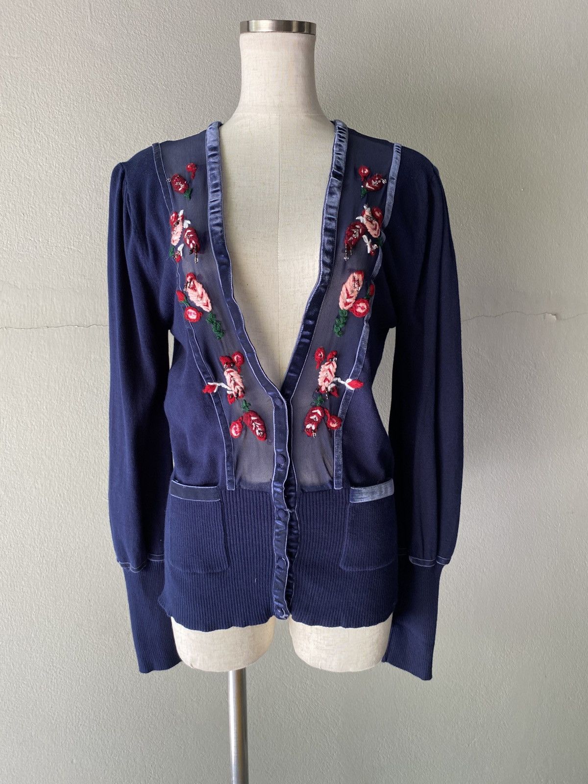 Kenzo KENZO Blue V-Neck Cardigan with Embroidered Trim. Size ONE SIZE - 1 Thumbnail