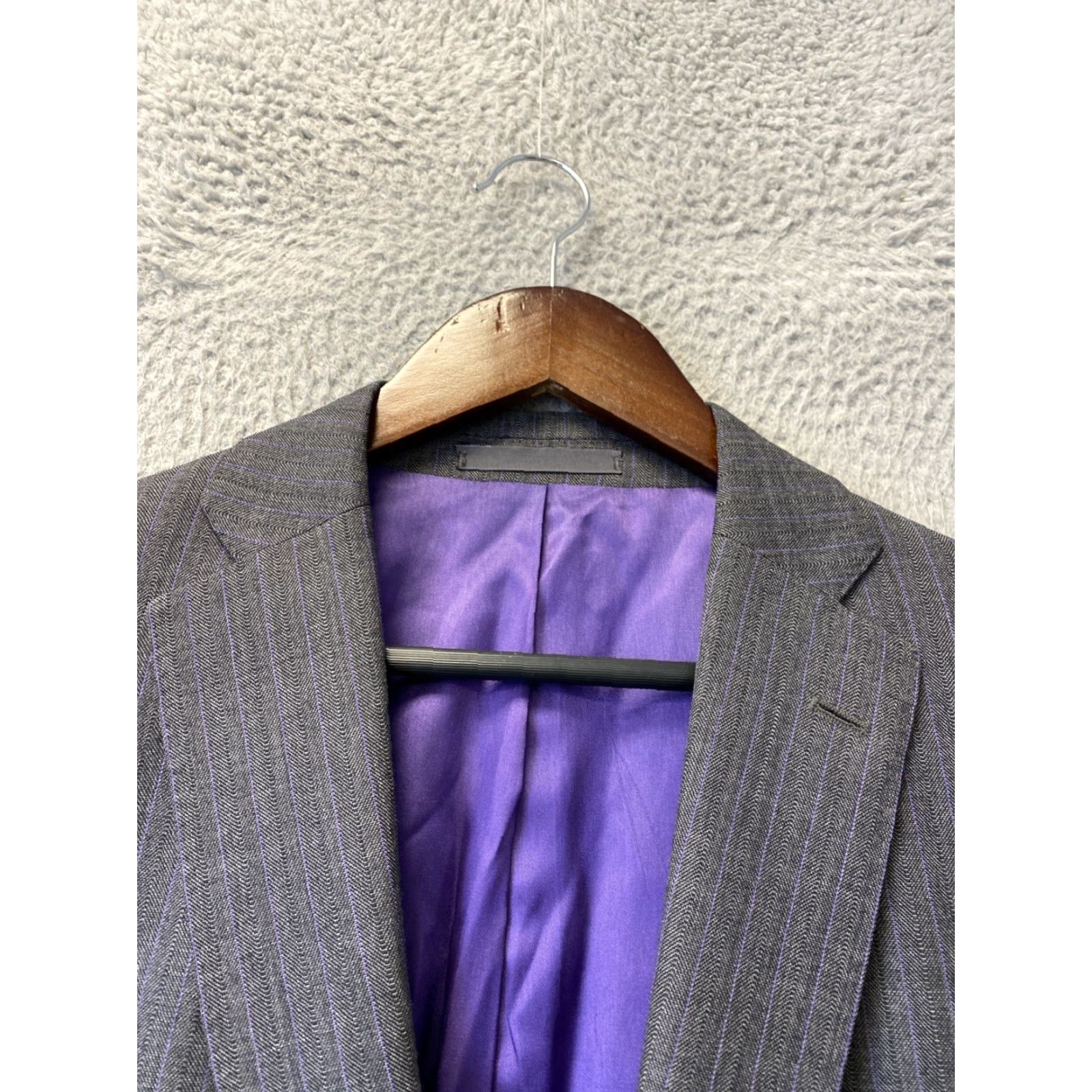 Vintage Tom James Blazer Mens 40R Grey Wool Twill Striped Notch Lapel Double-Vented 2-Button Front Jacket /135-17 Size 40R - 2 Thumbnail
