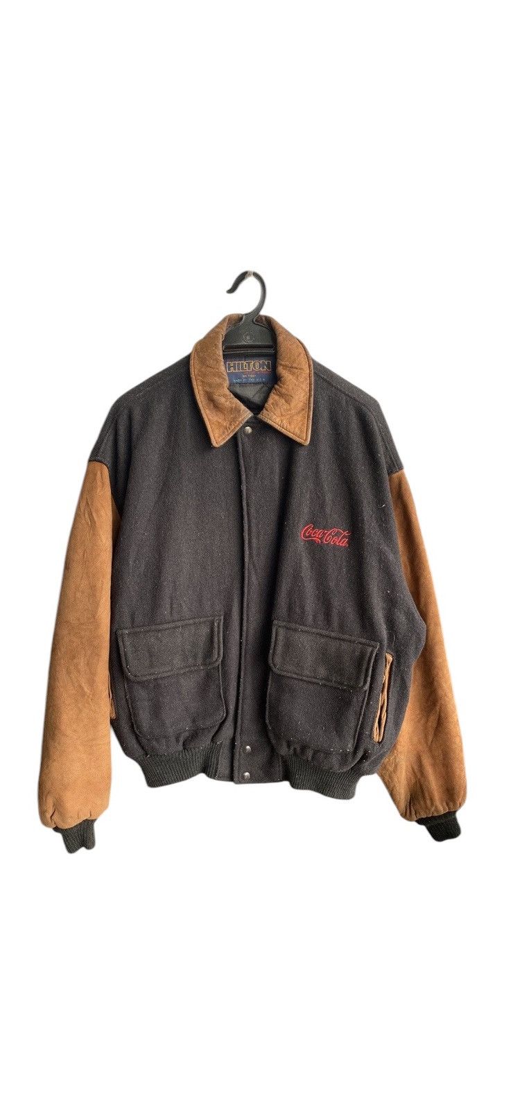 Vintage Vintage 90a Coca Cola Wool Sleeve Leather Jacket Size US XL / EU 56 / 4 - 1 Thumbnail