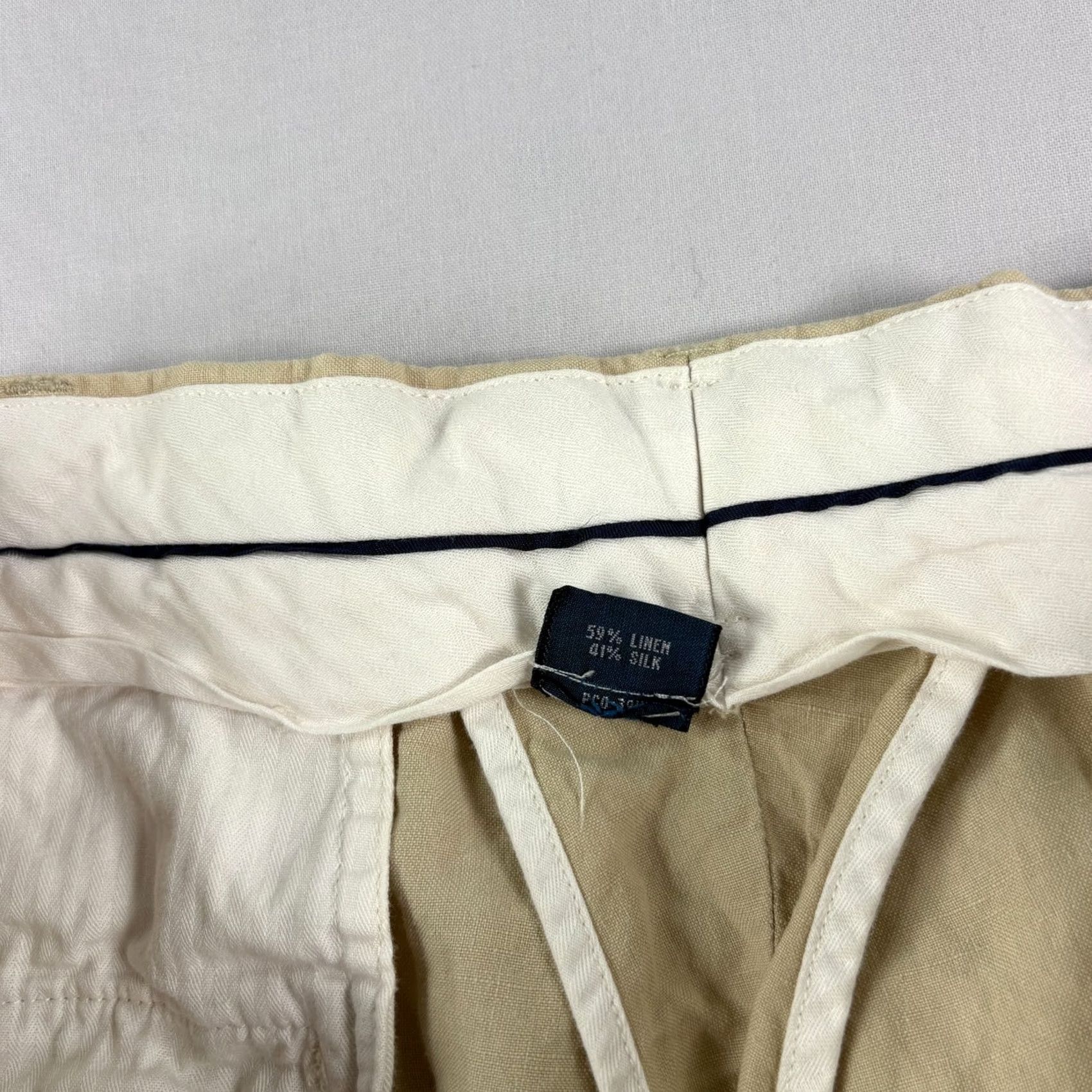 Polo Ralph Lauren VINTAGE Polo Ralph Lauren Pants Mens 36x26 Beige Linen Silk Straight Leg Beach Casual Flat Front Zip Size US M / EU 48-50 / 2 - 3 Thumbnail