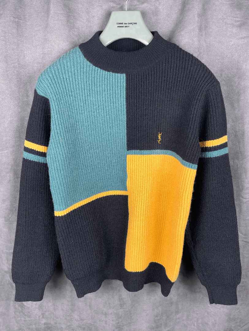 トップス 80s YVES SAINT LAURENT vintage knit YSL Yves Saint Laurent 1990s Knit Sweater Green Purple – knudpeters