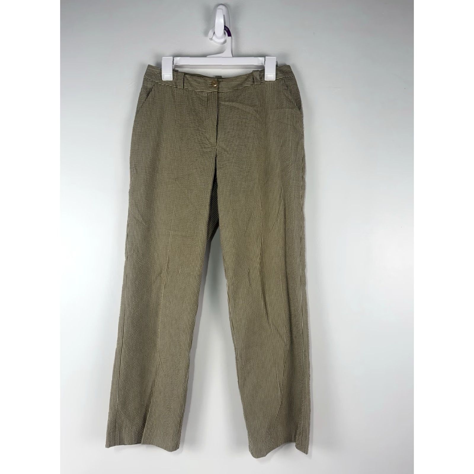 Vintage Harve Benard Women’s Seersucker Dress Pants Size 8 White/Gold City Preppy Fall Winter Straight Fit Size 30" / US 8 / IT 44 - 2 Thumbnail