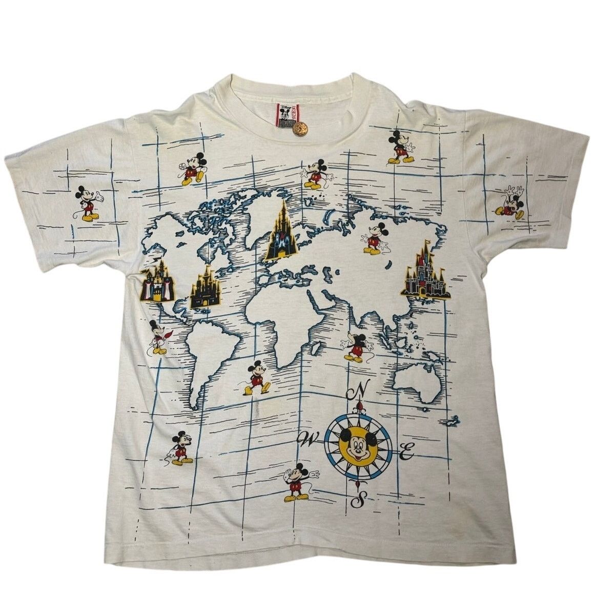 Vintage Disney Mickey Mouse World Map T Shirt 90s AOP L
