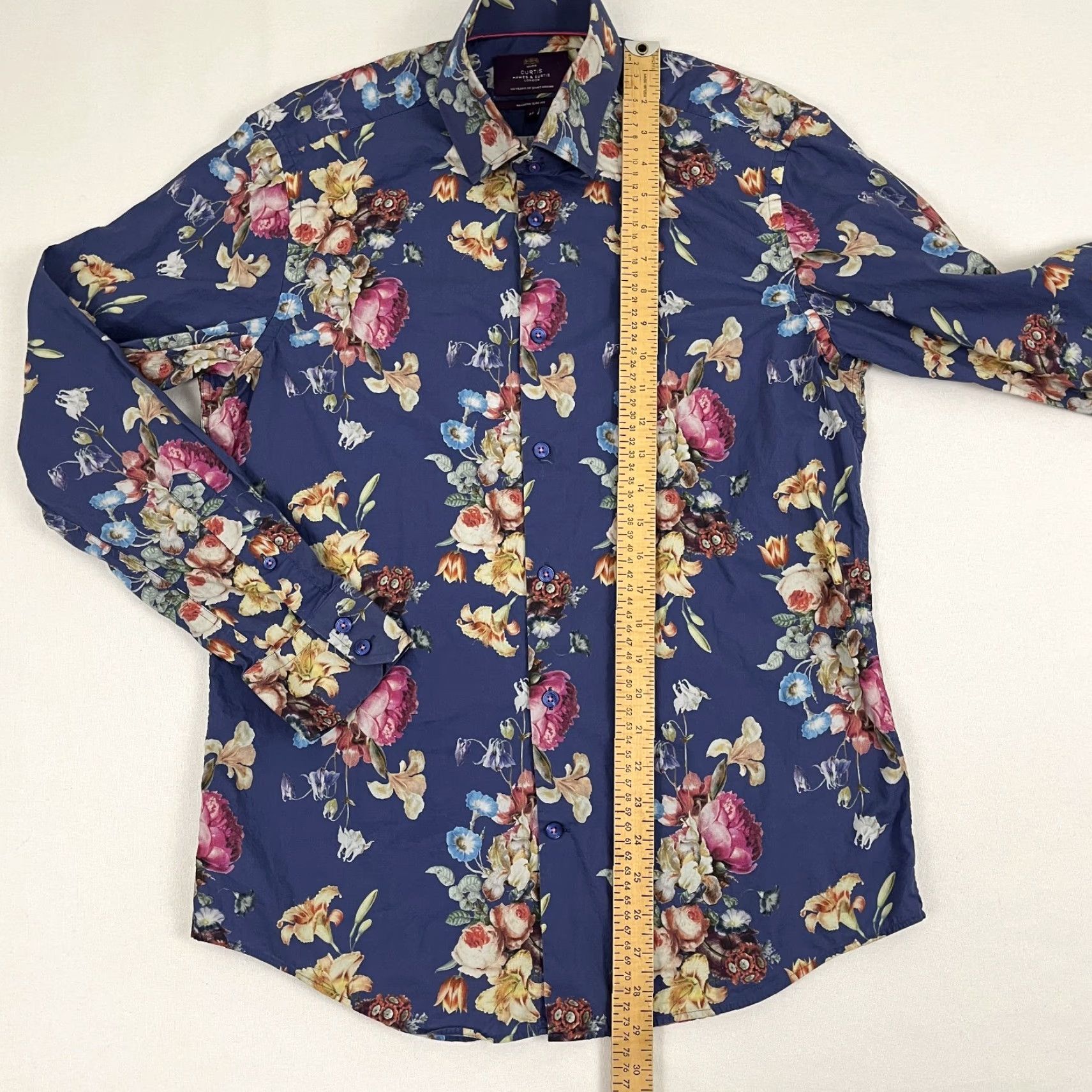 Vintage Hawes & Curtis London Shirt Mens Medium Brandon Slim Fit Blue Floral Button Up Size US M / EU 48-50 / 2 - 3 Thumbnail