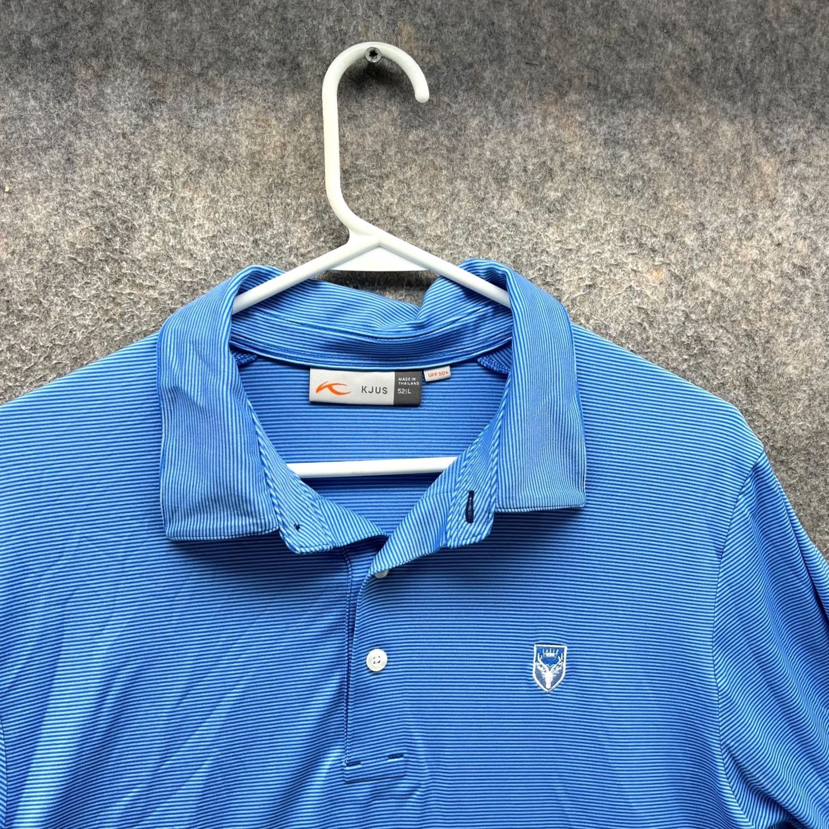 KJUS Kjus Polo Shirt Mens Large Blue Striped Knit UPF 50 Golf Preppy Pattern Button Collar Short Sleeve Vintage: No Deg 0 Size 42R - 7 Thumbnail
