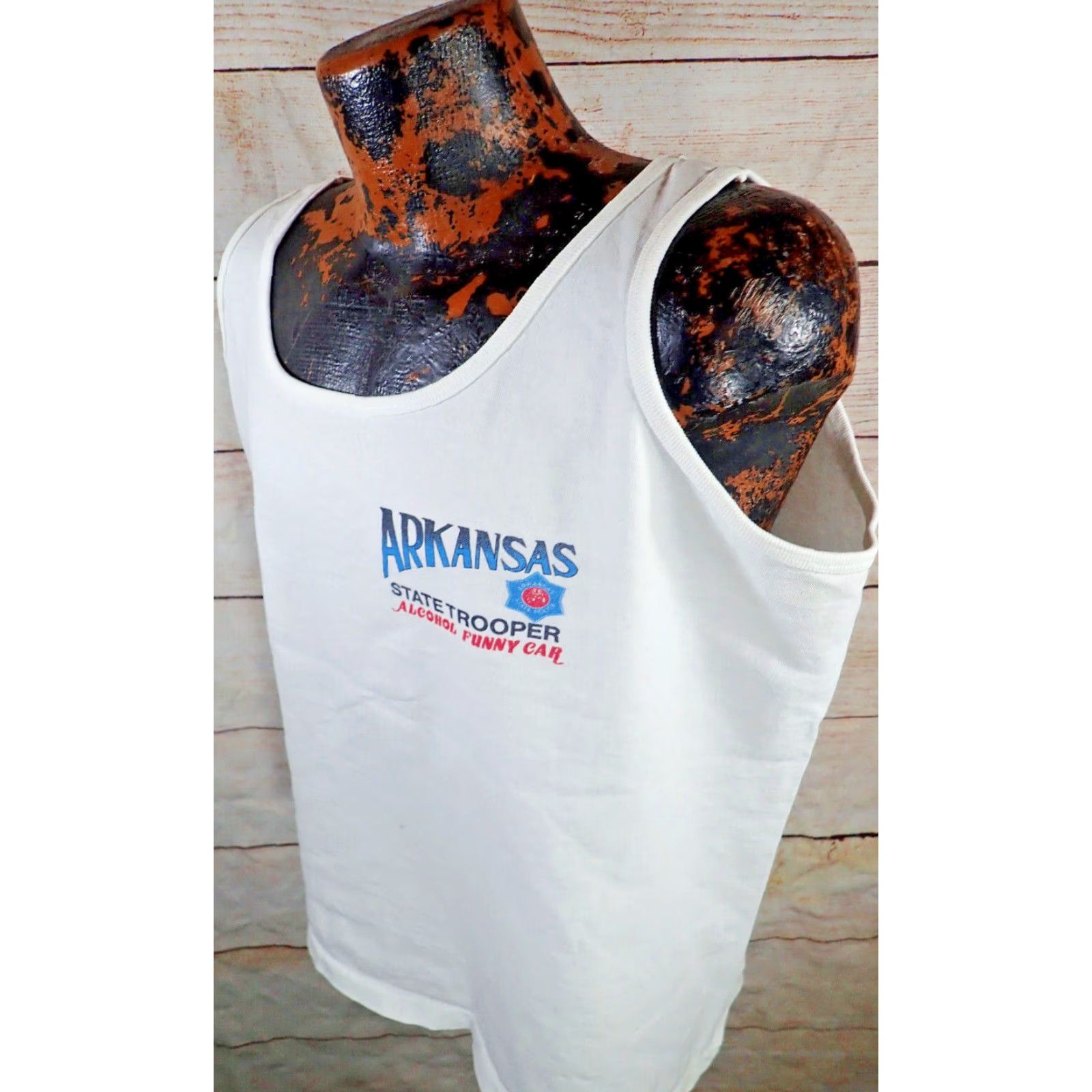 Anvil VINTAGE Arkansas State Police Womens Sleeveless T-Shirt Adult Large White Funny Car Drag Racing 80s 90s USA Size L / US 10 / IT 46 - 4 Thumbnail