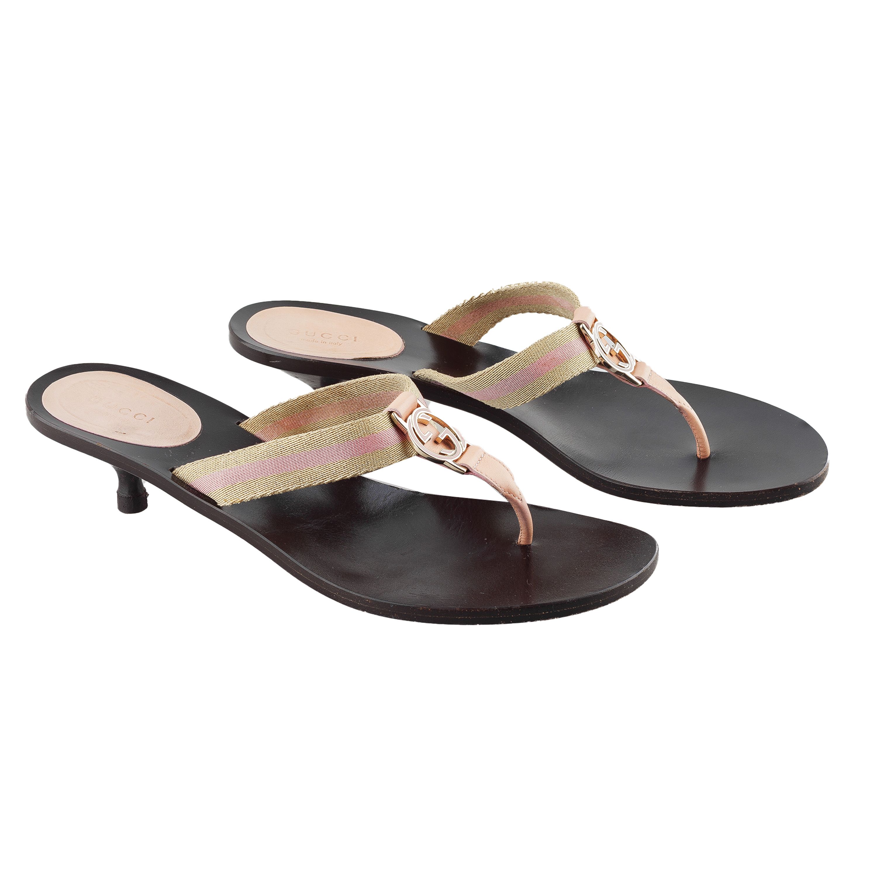 Gucci Gucci Brown Pink Canvas Vintage Thong Heel (40 IT/41 EU) Size US 11 / IT 41 - 2 Thumbnail