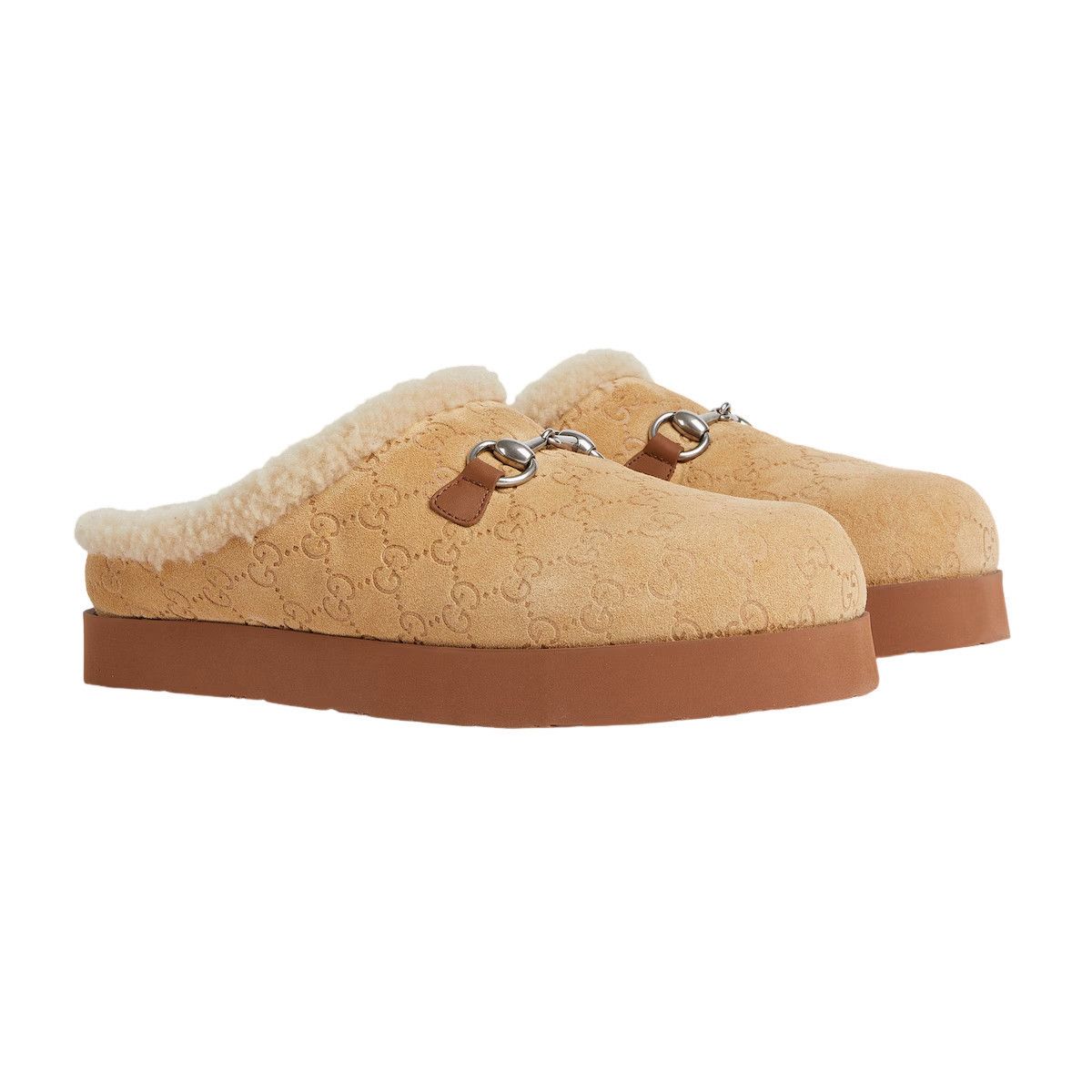 GUCCI $1390 Men's Light Beige GG Suede Horsebit Loafers New