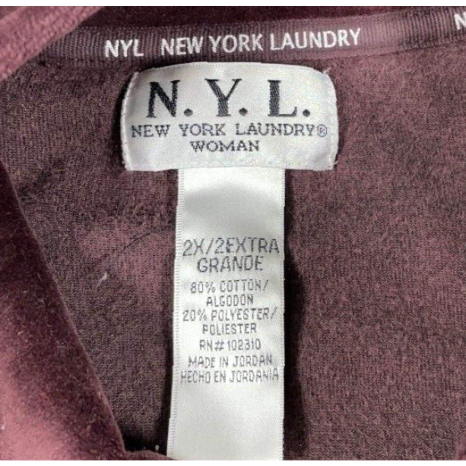 Velour New York Laundry Jacket Women's 2X Dark Red Velour Zip Full-Body Pocket Windbreaker Streetwear 80s 90s Retro Size XXL / US 16-18 / IT 52-54 - 3 Thumbnail