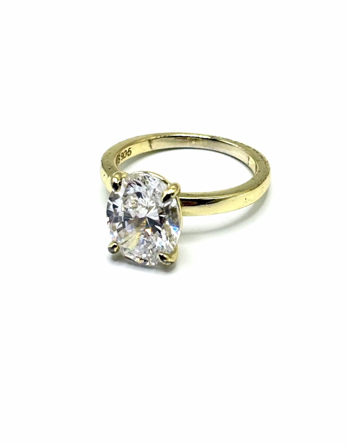 Sterling Silver Gold-Tone .925 Sterling Silver CZ Oval Solitaire Ring sz 4.5 Size ONE SIZE - 2 Thumbnail