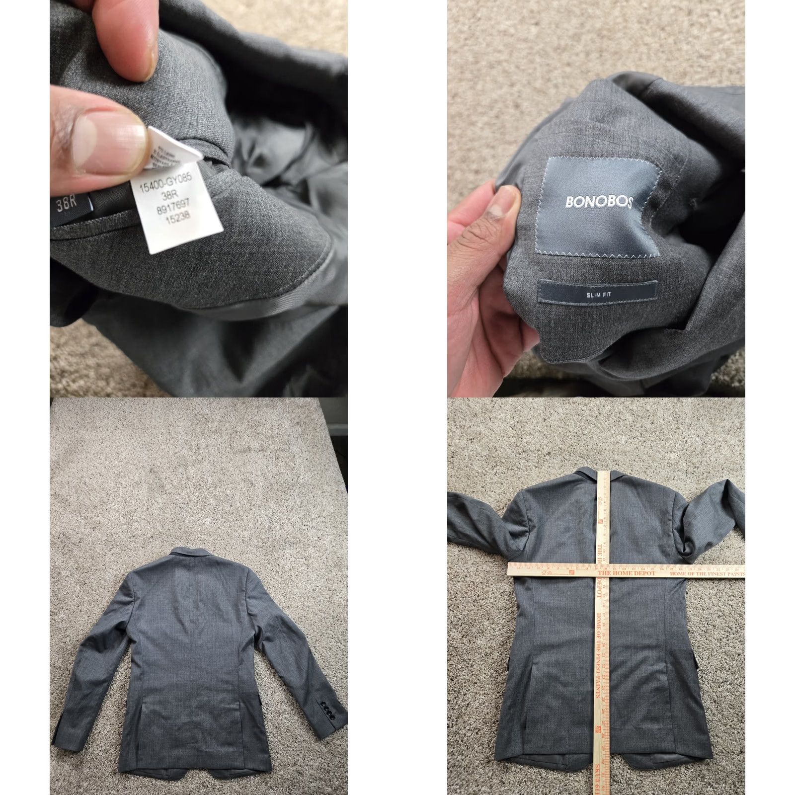 Bonobos Bonobos Suit Jacket 38 R Mens Gray Slim Fit Wool Blend 2 Button Pockets Stretch Size 38R - 8 Thumbnail