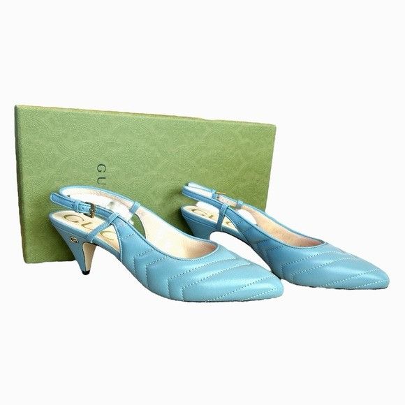 Gucci Gucci Charlotte Nappa Slingback Heels Light Blue GG Logo EU Size US 7 / IT 37 - 1 Thumbnail