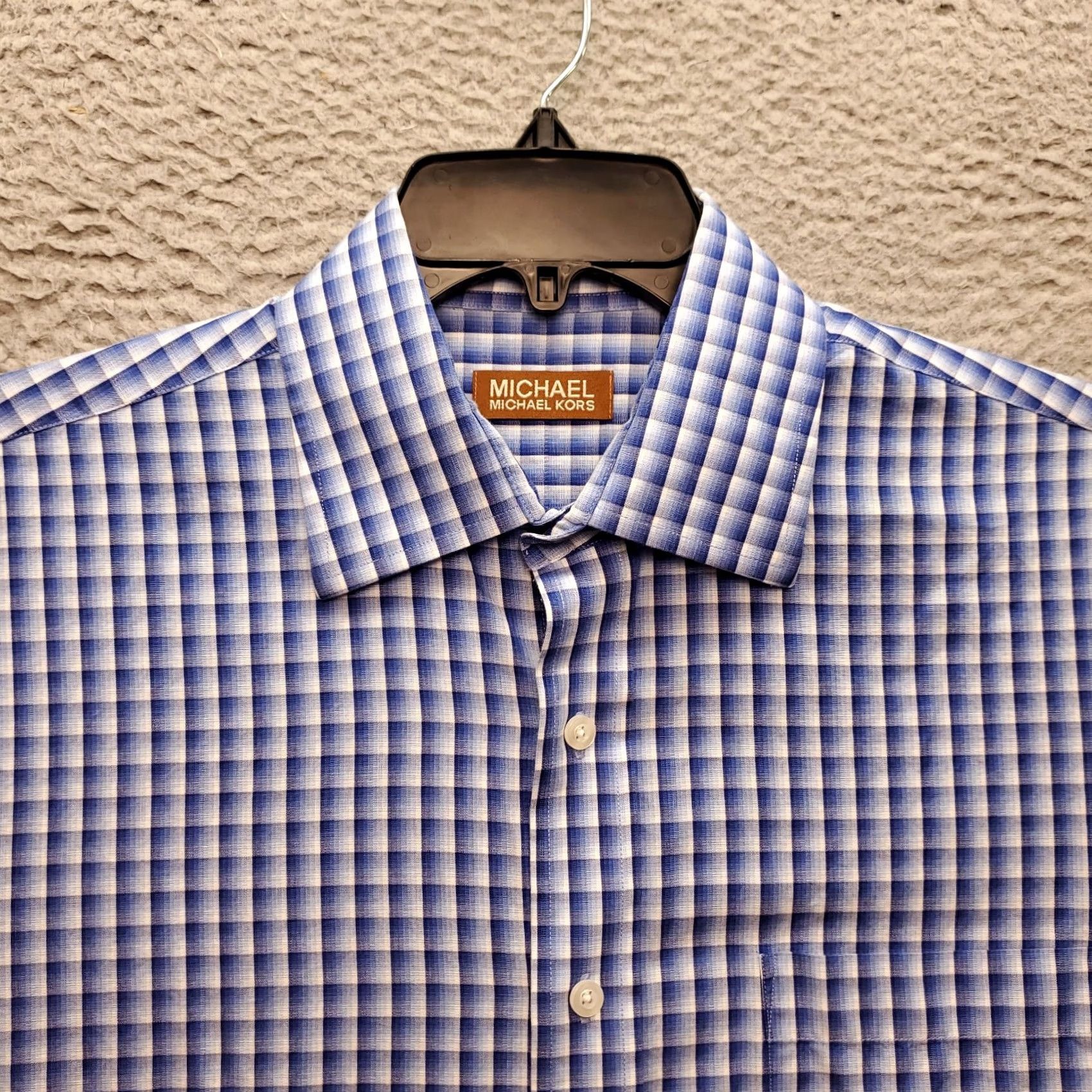 Michael Kors Michael Kors Dress Shirt Mens Large Multicolor Plaid Cotton Collared Button Down Size 42R - 5 Thumbnail