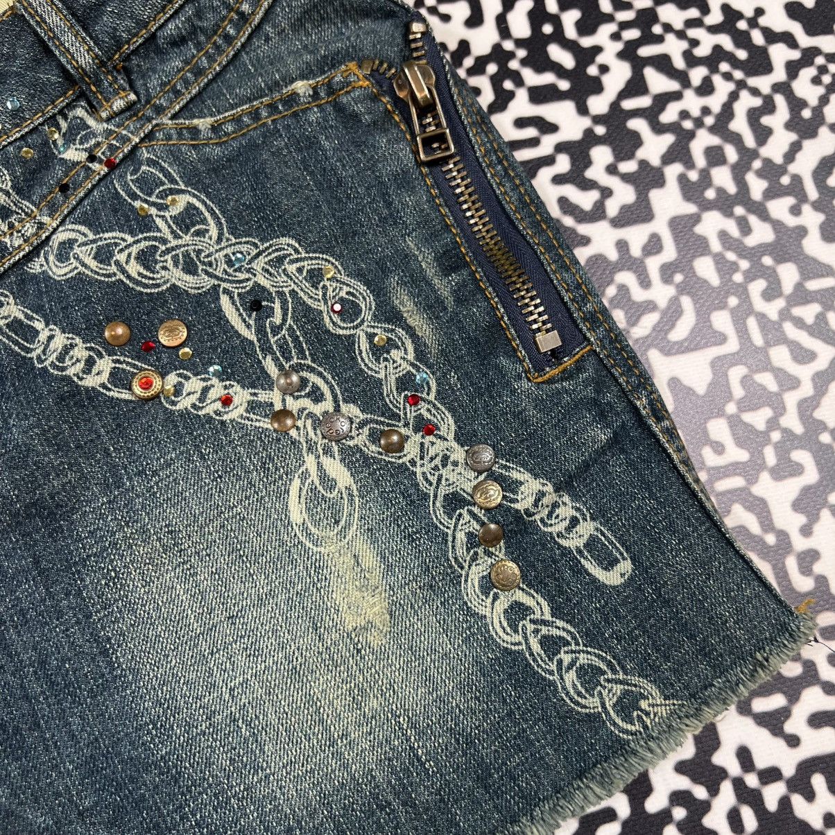 Ecko Unltd. Vintage Y2K Ecko Red Unlimeted Chain Logo Denim Mini Skirt Size 28" / US 6 / IT 42 - 9 Thumbnail