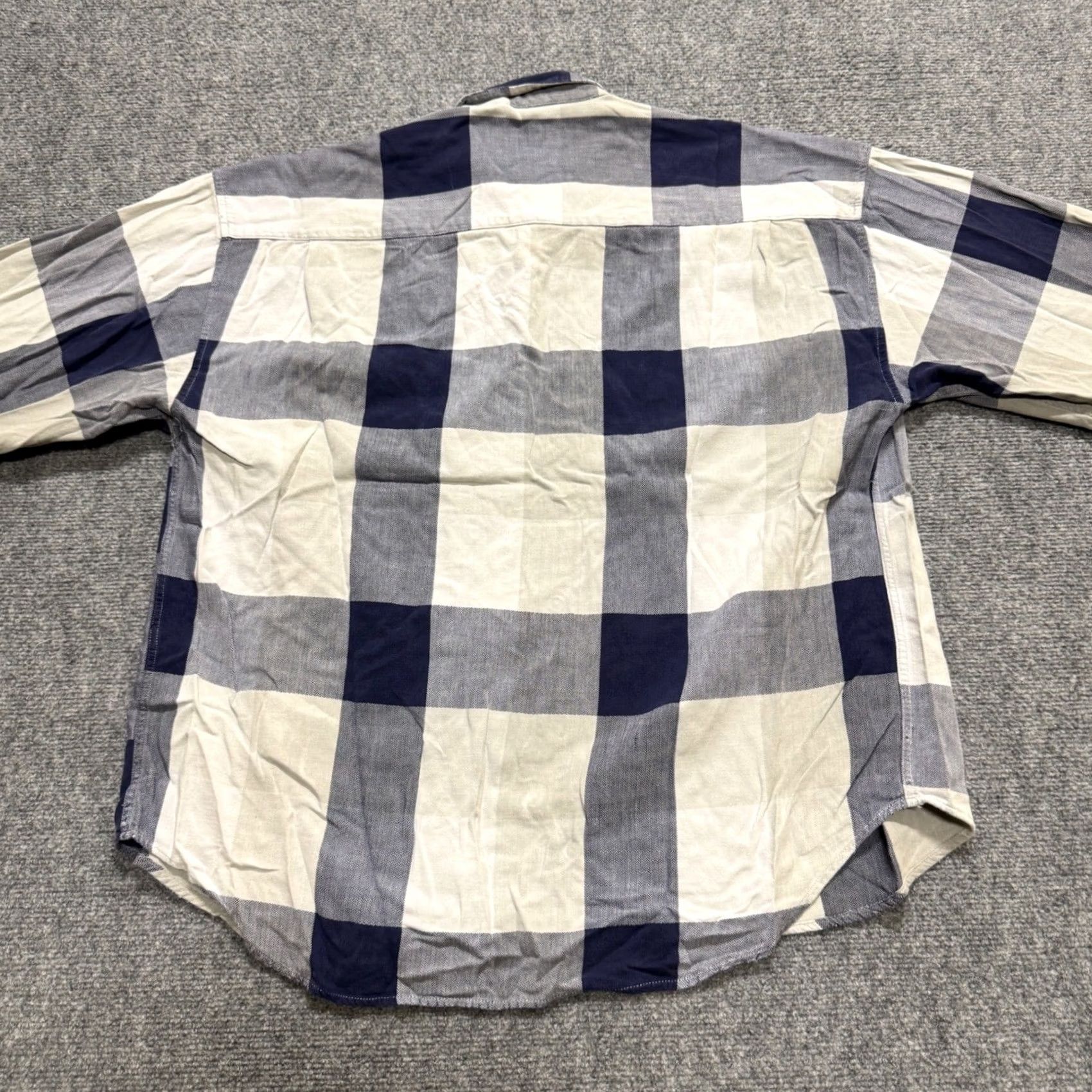 Guess VINTAGE GUESS Shirt Dress Men XL Plaid Short Sleeve Cotton Blue Stained Button Up Size 46R - 3 Thumbnail