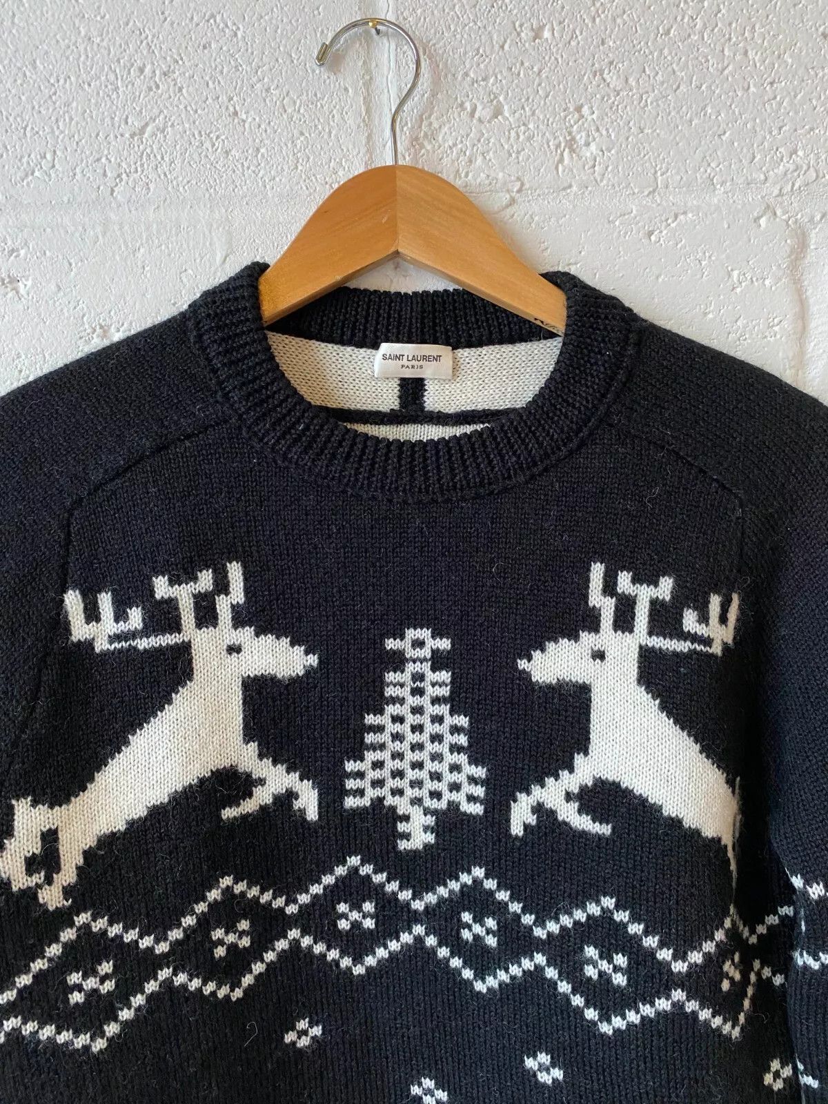Yves Saint Laurent Yves Saint Laurent B&W Wool Christmas Reindeer Sweater IT S Size US S / EU 44-46 / 1 - 4 Thumbnail