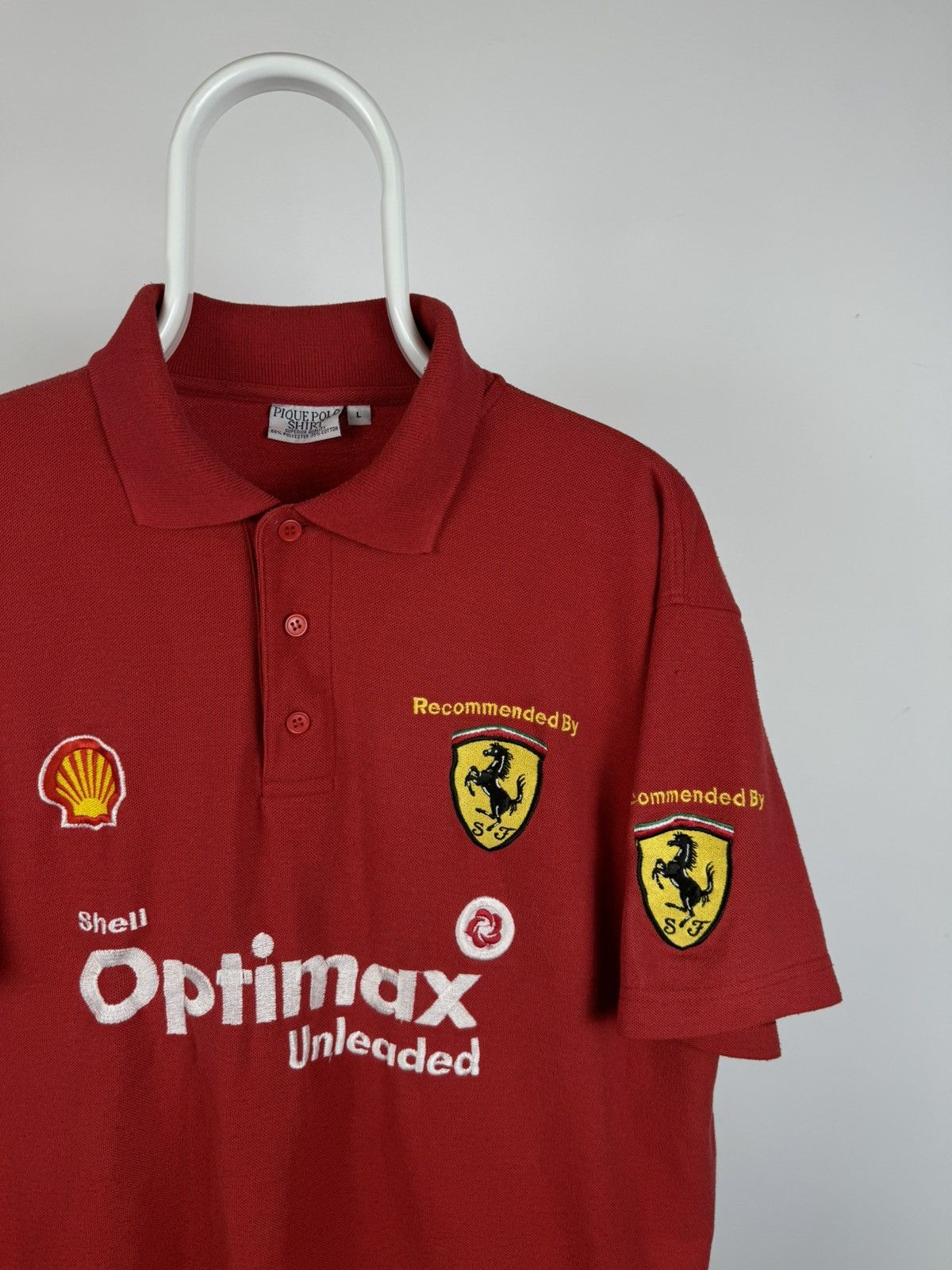 Vintage Vintage Ferrari Shell Racing Pique Polo Shirt Size US L / EU 52-54 / 3 - 2 Thumbnail